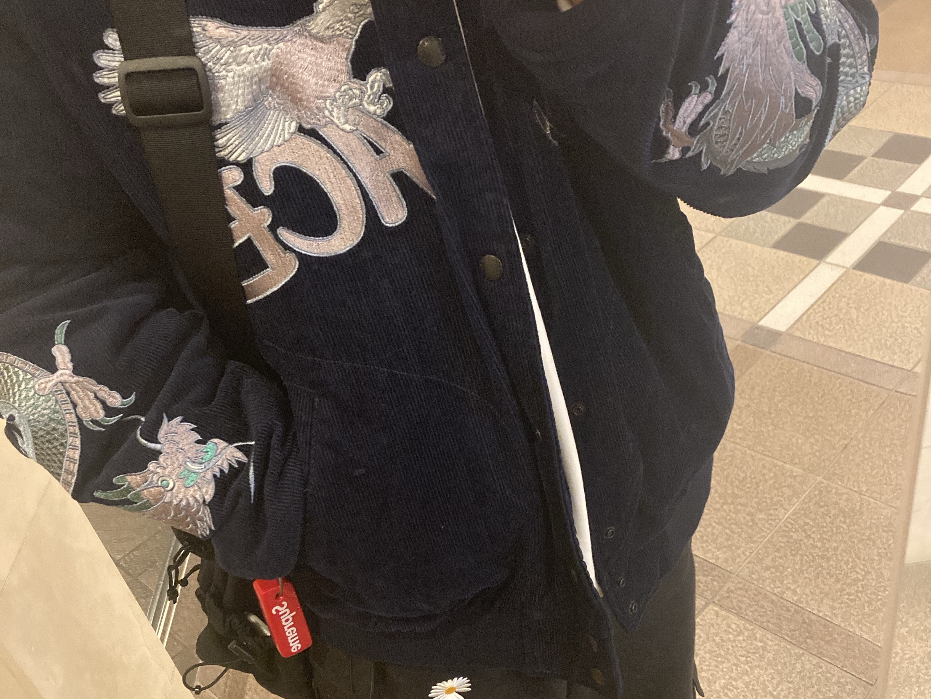 Palace Double Dragon Tour Jacket Navy - 22FW 착용 스타일 - 1