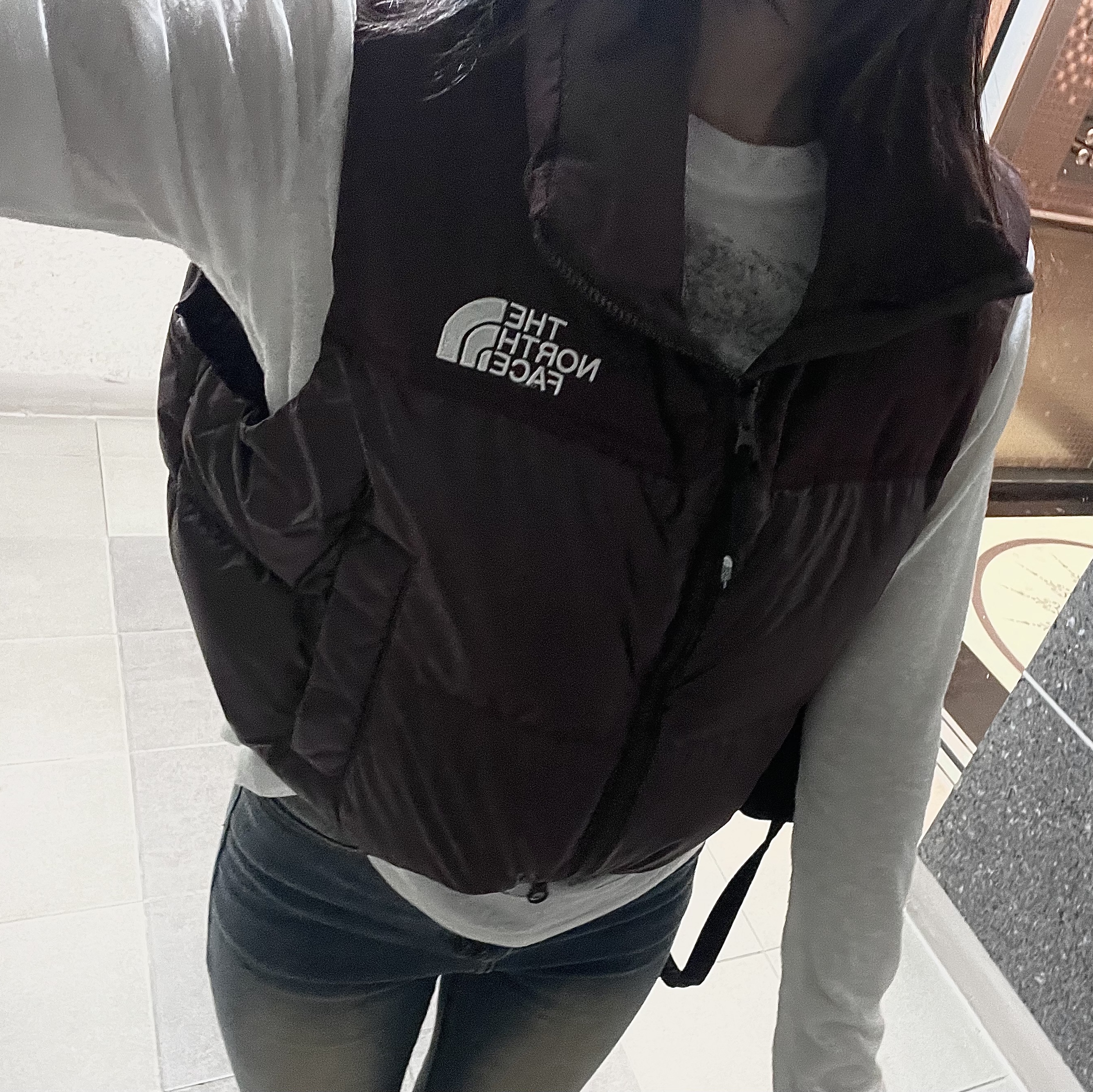 (W) The North Face White Label Novelty Nuptse Down Vest Brown 착용 스타일