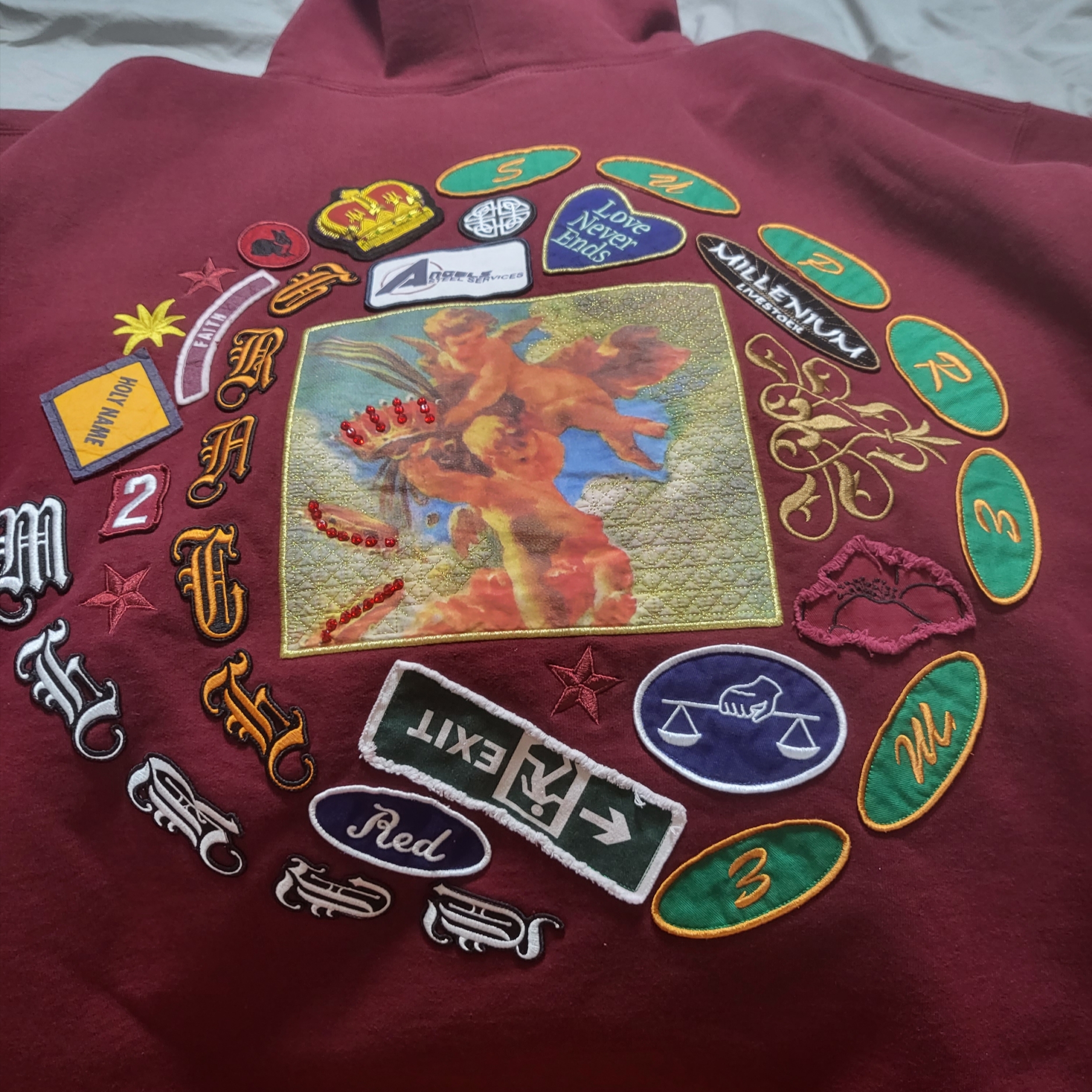 Supreme Patches Spiral Hooded Sweatshirt Cardinal - 23SS 착용 스타일