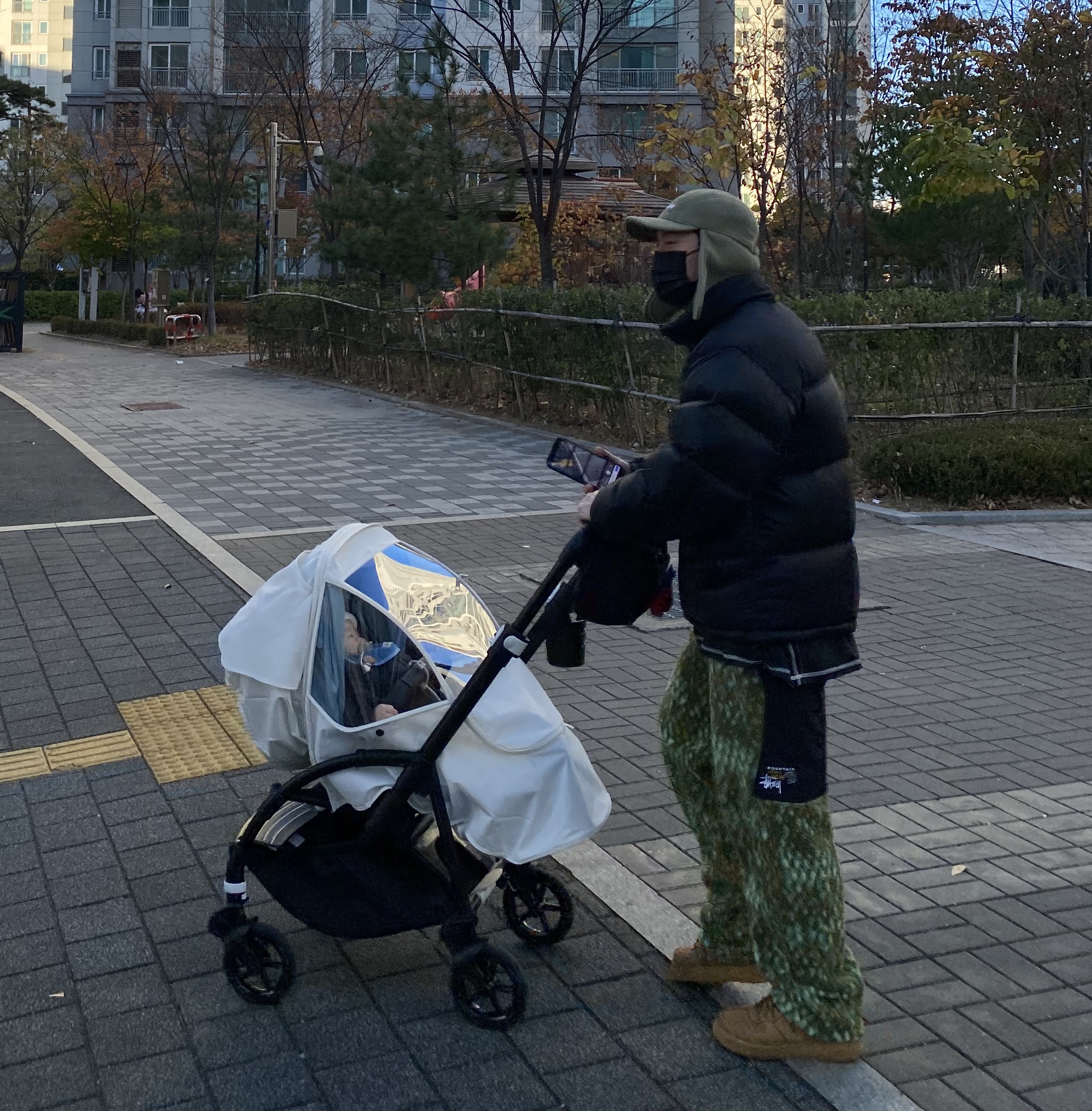 Supreme Polartec Earflap Camp Cap Light Olive - 21FW, Stussy x Mountain Hardwear T-Shirt Stealth Grey 착용 스타일