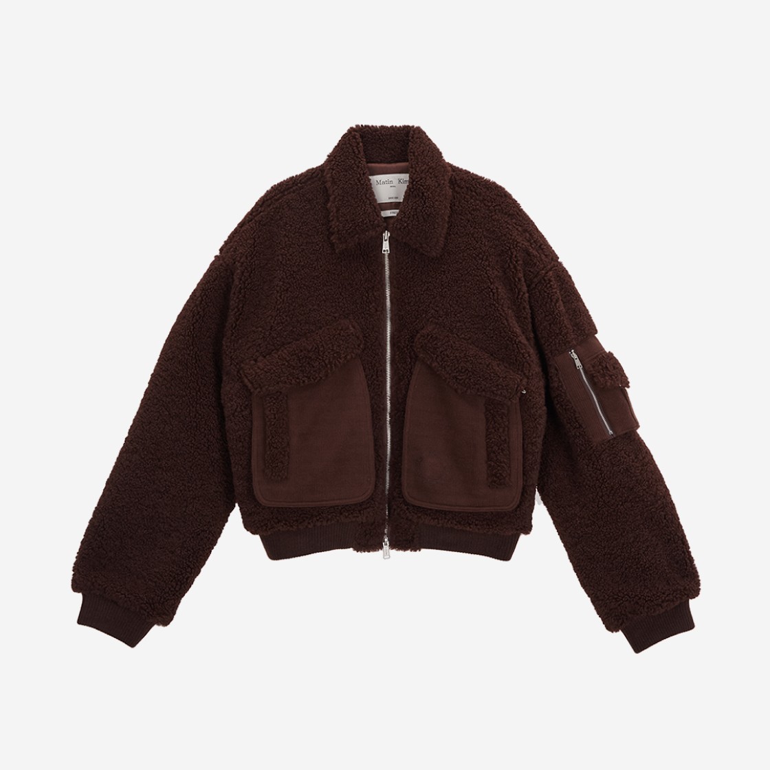 (W) Matin Kim Knit Mixed Teddy Crop Jumper Dark Brown 상세 이미지 1