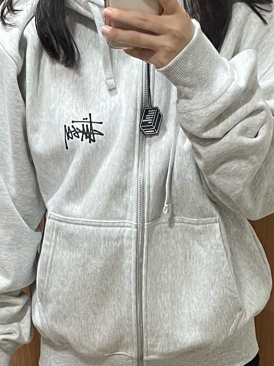 Stussy Basic Stussy Zip Hoodie Ash Heather 2023 착용 스타일