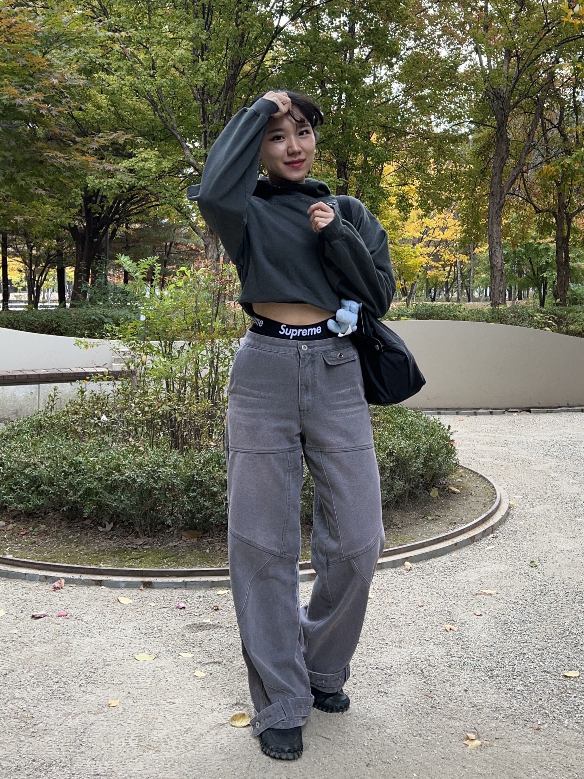 Nike x Jacquemus J Force 1 Low LX SP Black, (W) Glowny Bones Denim Pants Lavender Gray 착용 스타일 - 3