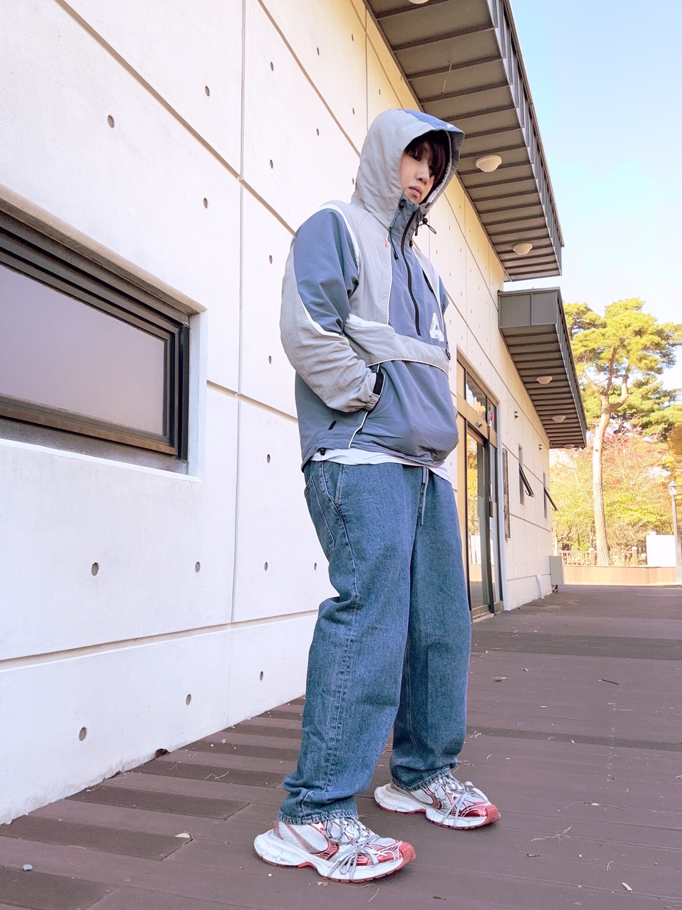 Palace P-Dura Shell Top Grey Slate - 19FW, Balenciaga 3XL Sneakers White Red 착용 스타일 - 4