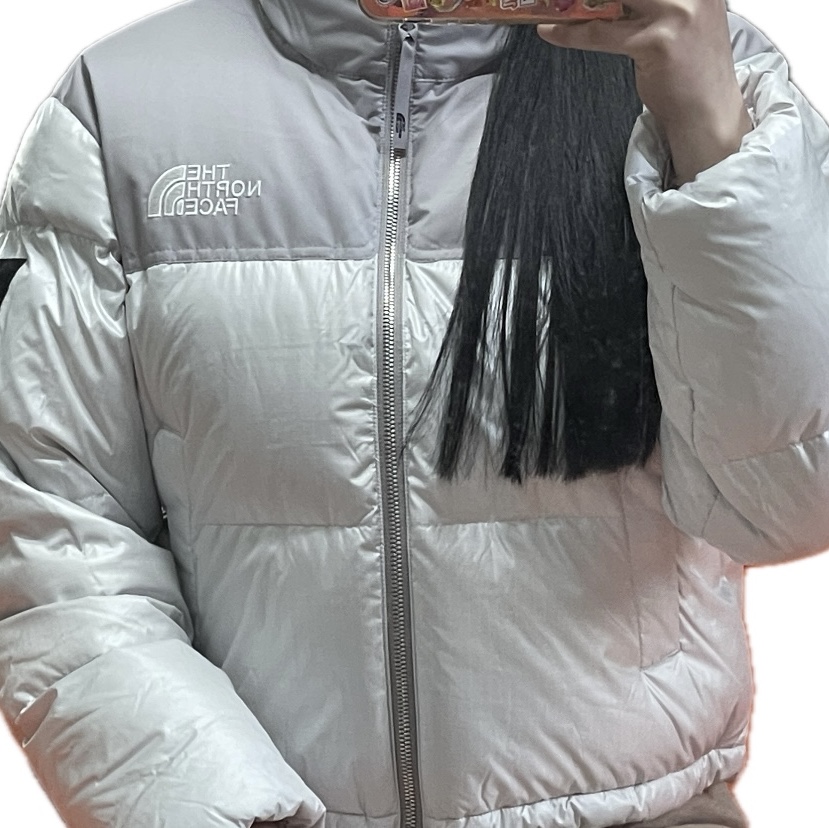 (W) The North Face White Label Novelty Nuptse Down Jacket Ice Gray 착용 스타일