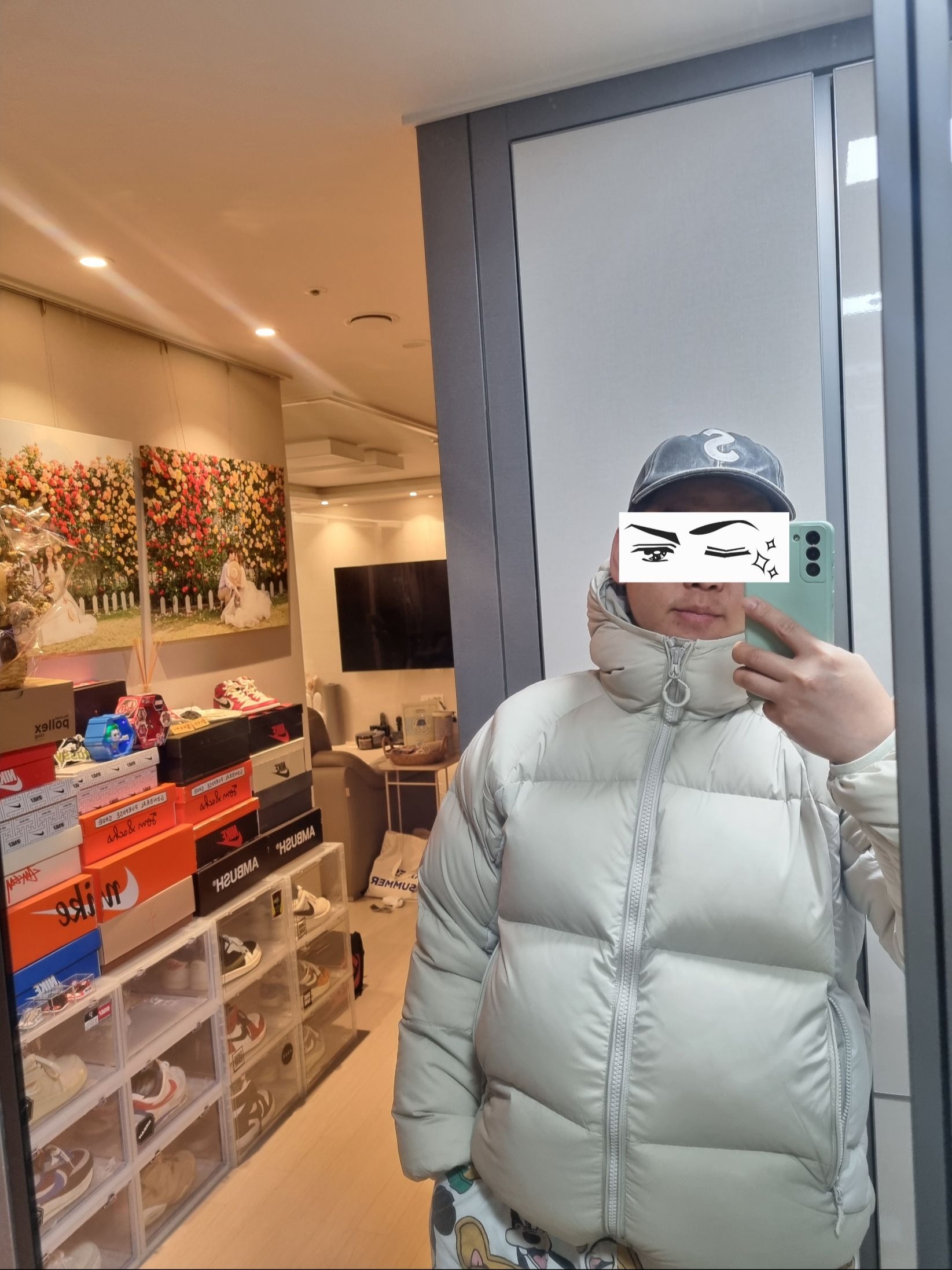 Palace Pertex Matte Balaclava Puffa Stone Arctica - 23FW, Supreme Pigment Canvas S Logo 6-Panel Black - 23SS 착용 스타일 - 1