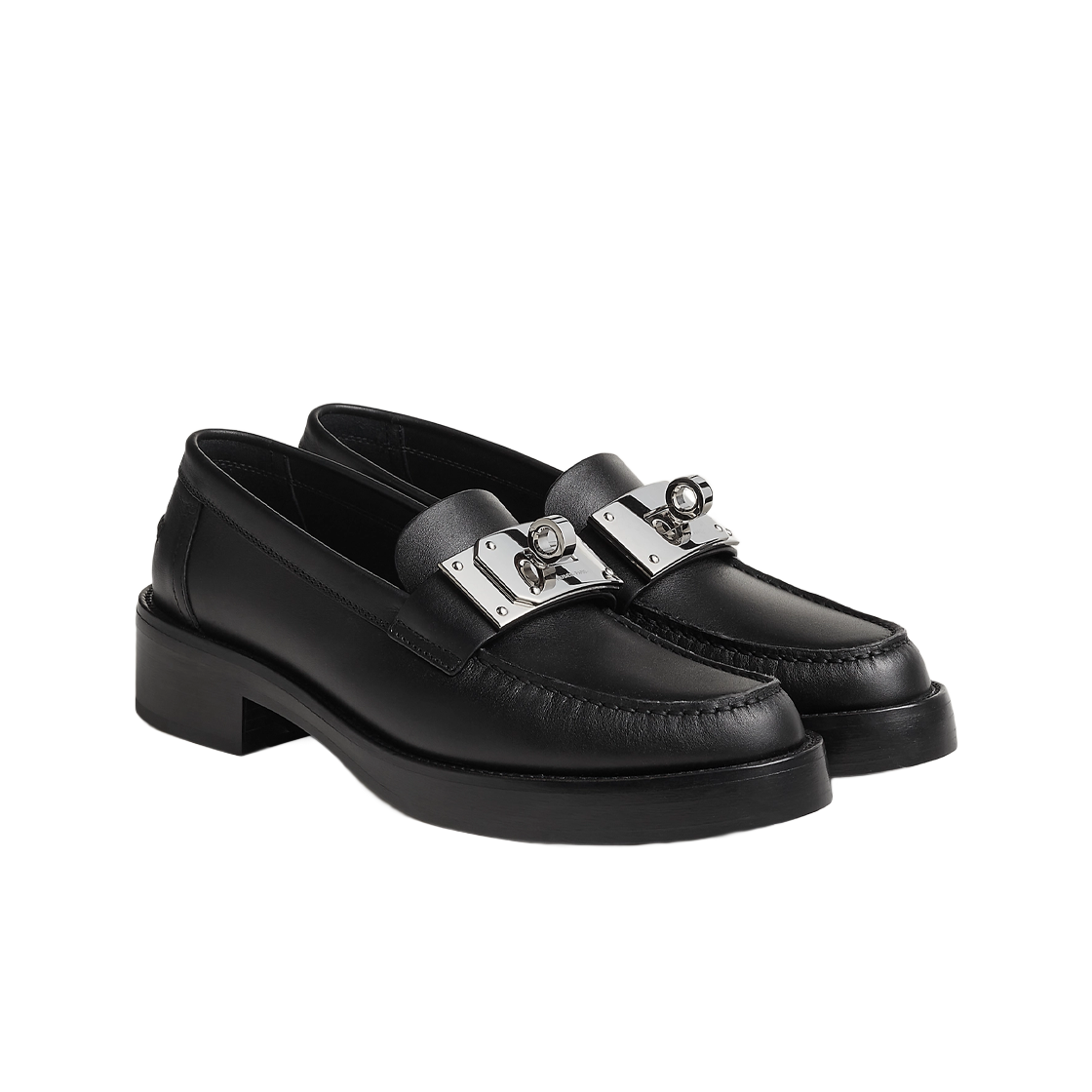(W) 에르메스 핫 로퍼 카프스킨 & 팔라듐 하드웨어 누아((W) Hermes Hot Loafers Calfskin & Palladium Noir) - 2