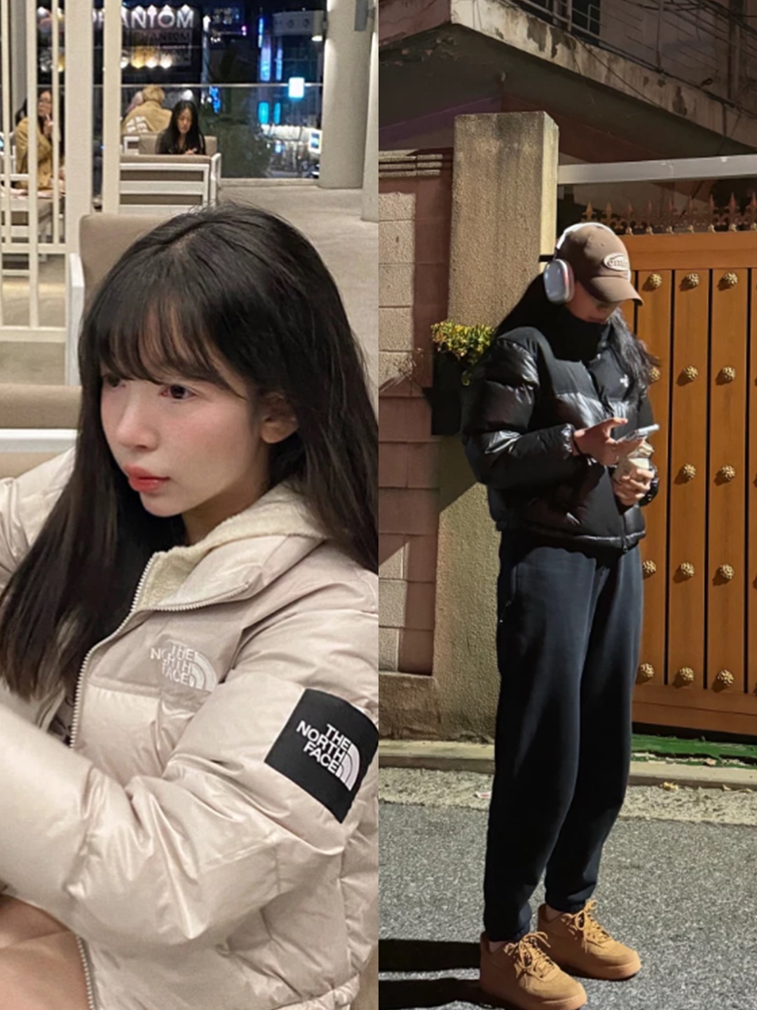(W) The North Face White Label Novelty Nuptse Down Jacket Cocoa Brown, (W) The North Face White Label Novelty Nuptse Down Jacket Black 착용 스타일 - 3