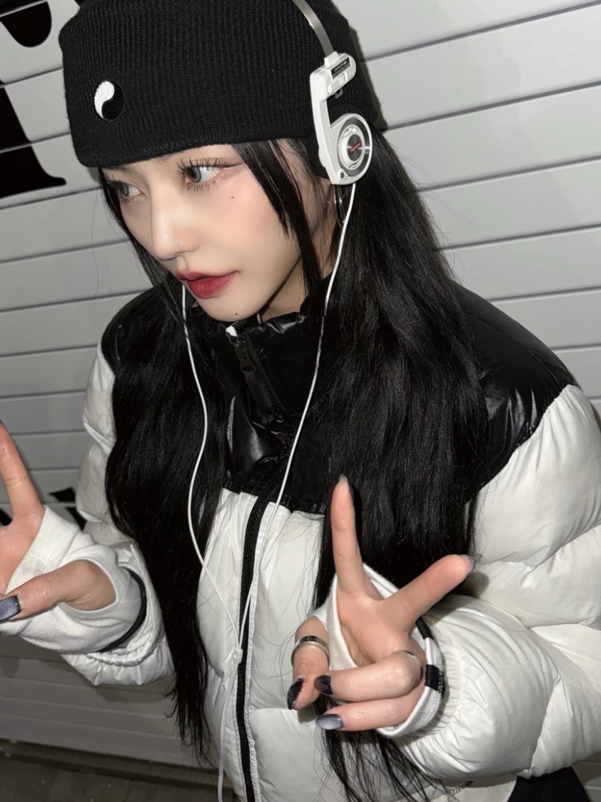 (W) The North Face White Label Novelty Nuptse Down Jacket Cocoa Brown, (W) The North Face White Label Novelty Nuptse Down Jacket Black 착용 스타일 - 4