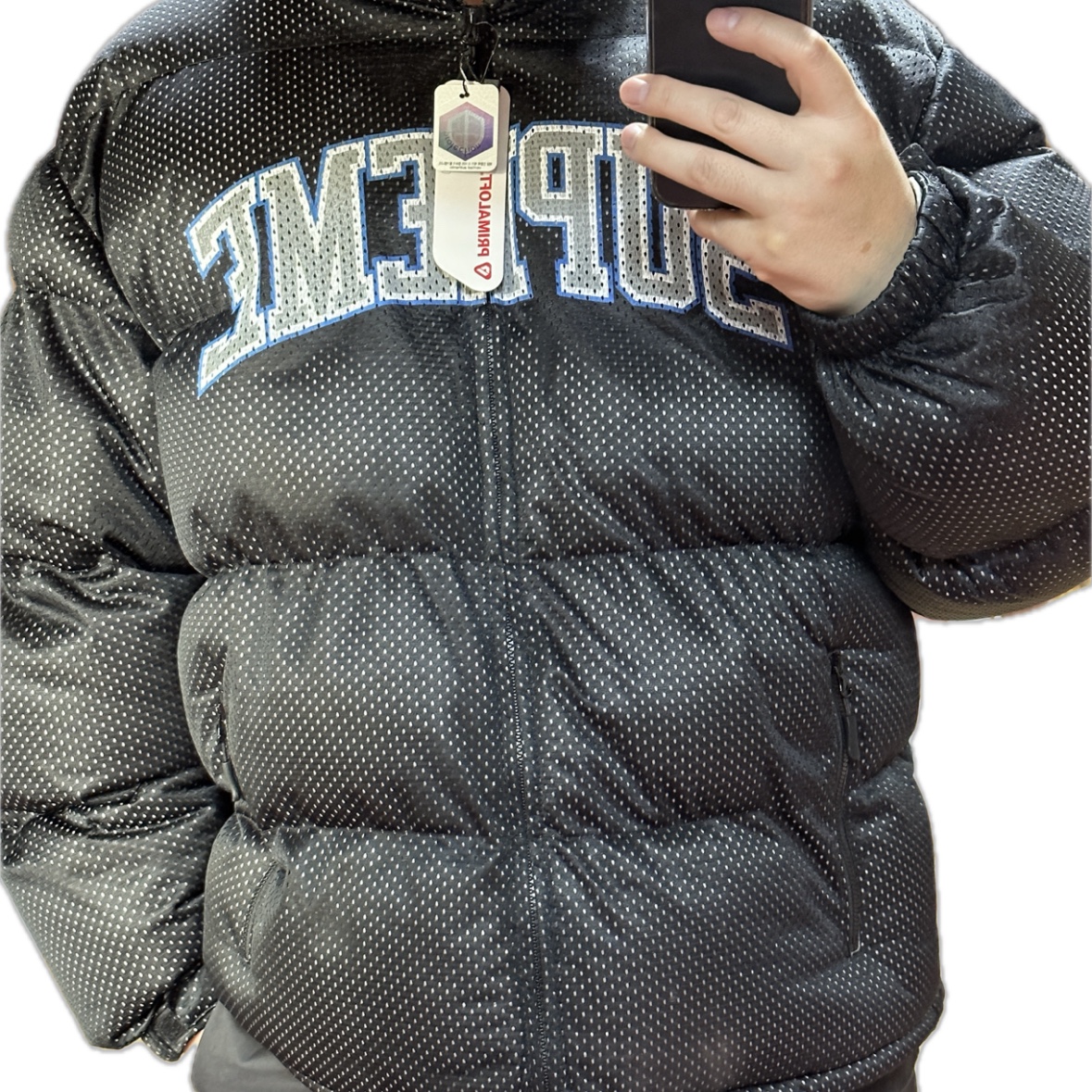 Supreme Mesh Jersey Puffer Jacket Black - 23SS 착용 스타일
