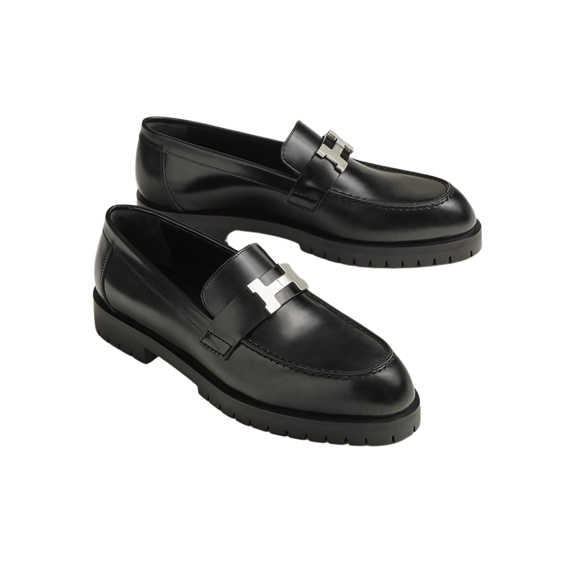 (W) 에르메스 포부르 로퍼 글레이즈드 카프스킨 & 팔라듐 하드웨어 누아((W) Hermes Faubourg Loafer Glazed Calfskin & Palladium Noir) - 2