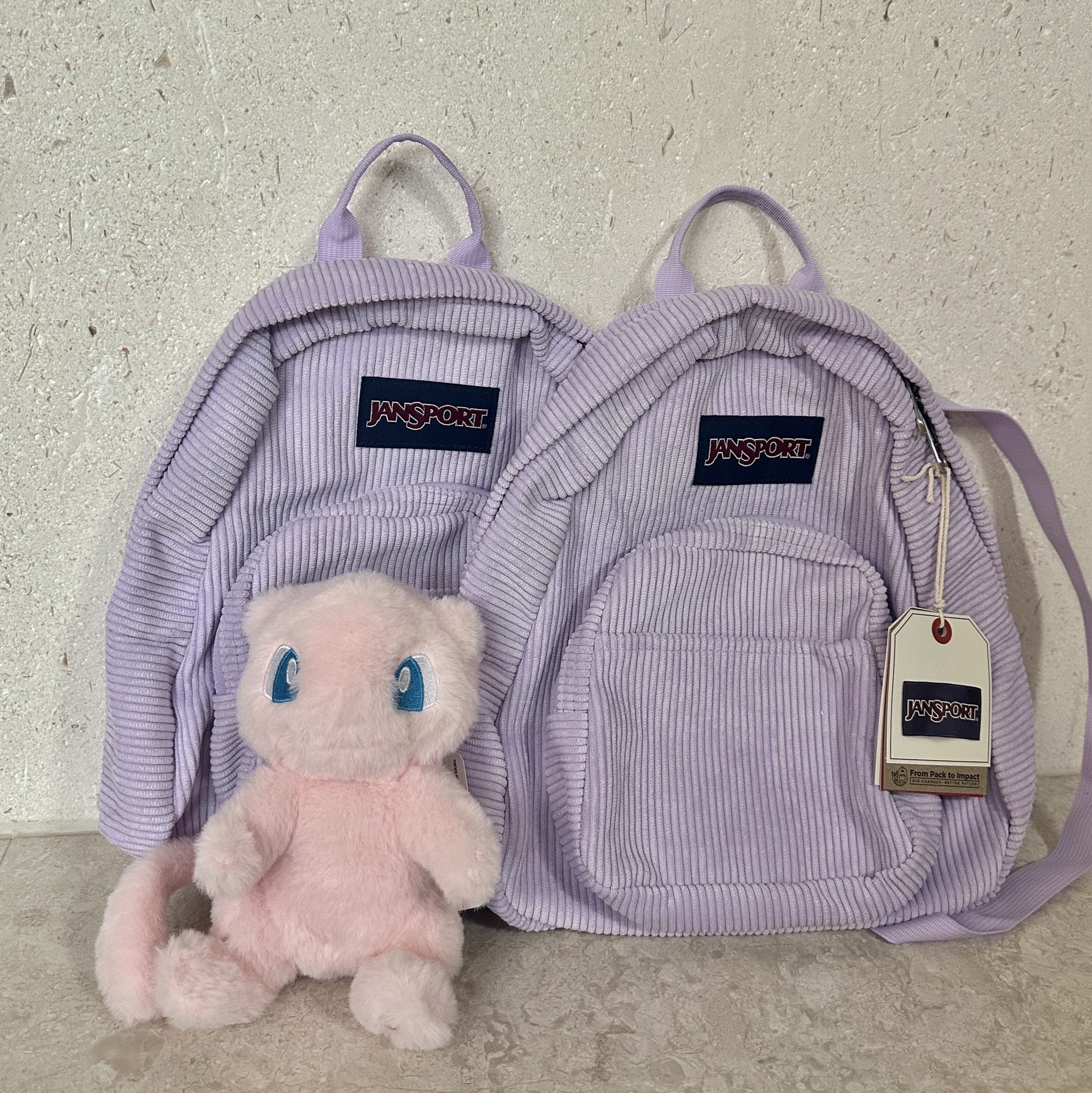Jansport Half Pint Mini Backpack Pastel Lilac Corduroy 착용 스타일