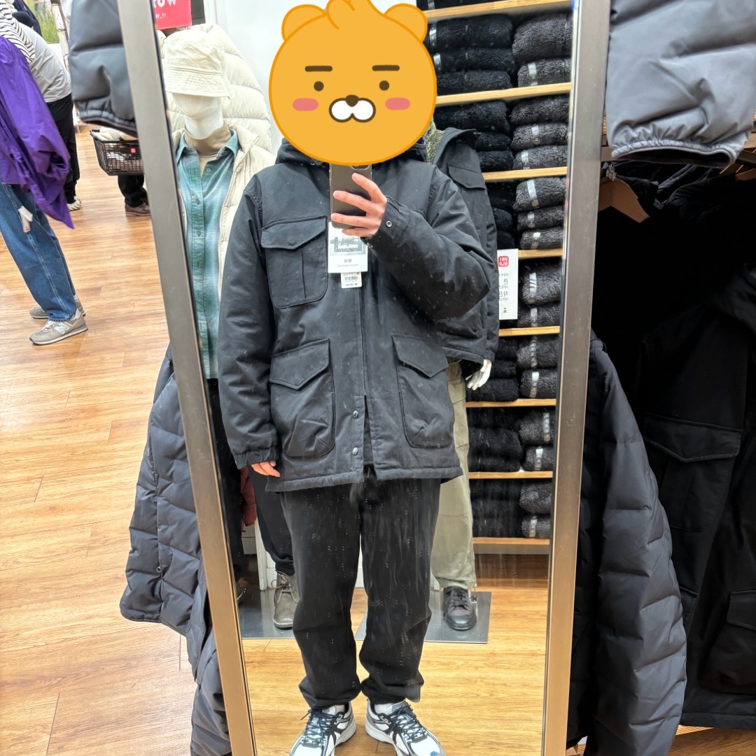 Uniqlo x Engineered Garments Pufftech Utility Jacket Brown, Uniqlo x Engineered Garments Pufftech Utility Jacket Olive 착용 스타일 - 2