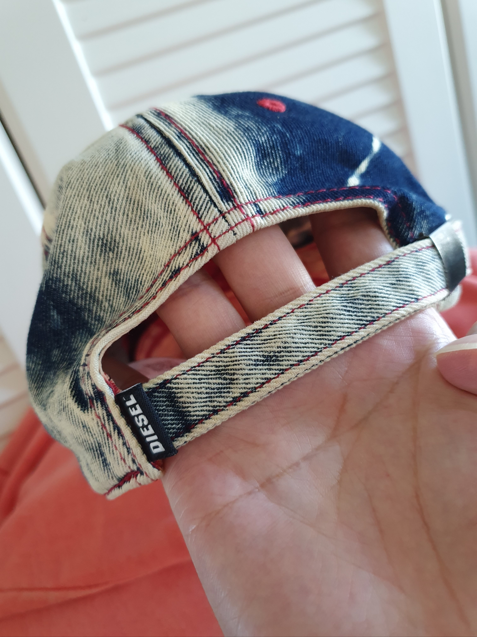 Diesel C-Seymon Treated Denim Baseball Cap Blue White 착용 스타일 - 2
