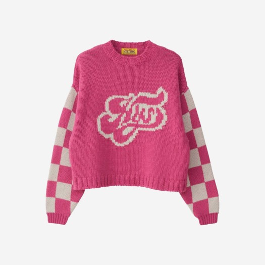 (W) 히스테릭 글래머 스워쉬 로고 자카드 숏 스웨터 핑크