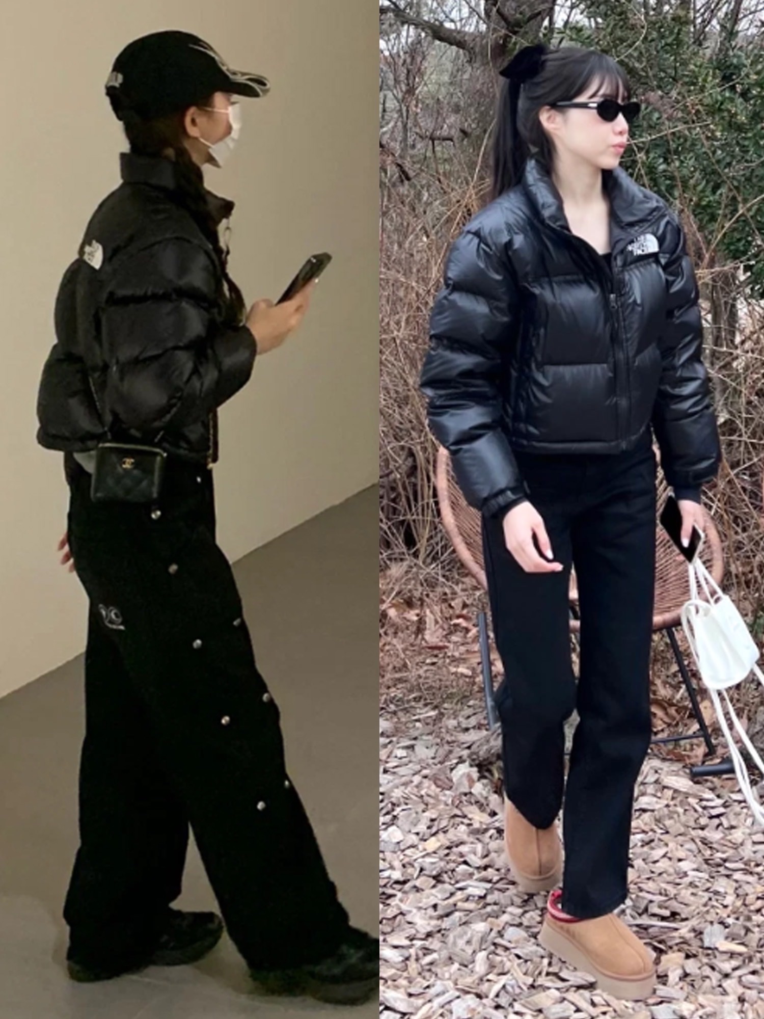 (W) The North Face Nuptse Short Jacket Black, Adidas Superstar Core Black White 착용 스타일 - 2