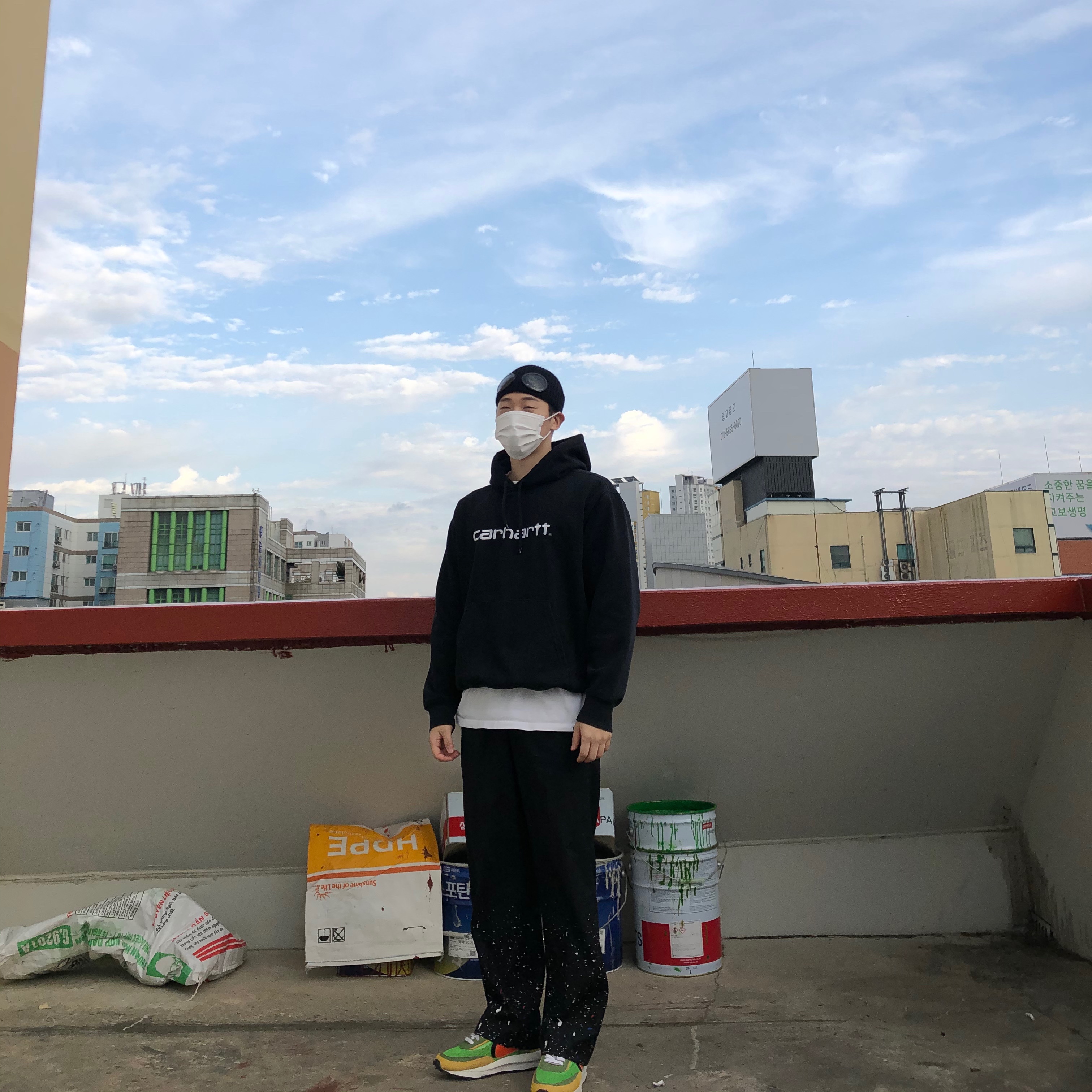 C.P. Company Extra Fine Merino Wool Goggle Beanie Black 착용 스타일
