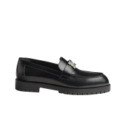 (W) Hermes Faubourg Loafer Glazed Calfskin & Palladium Noir