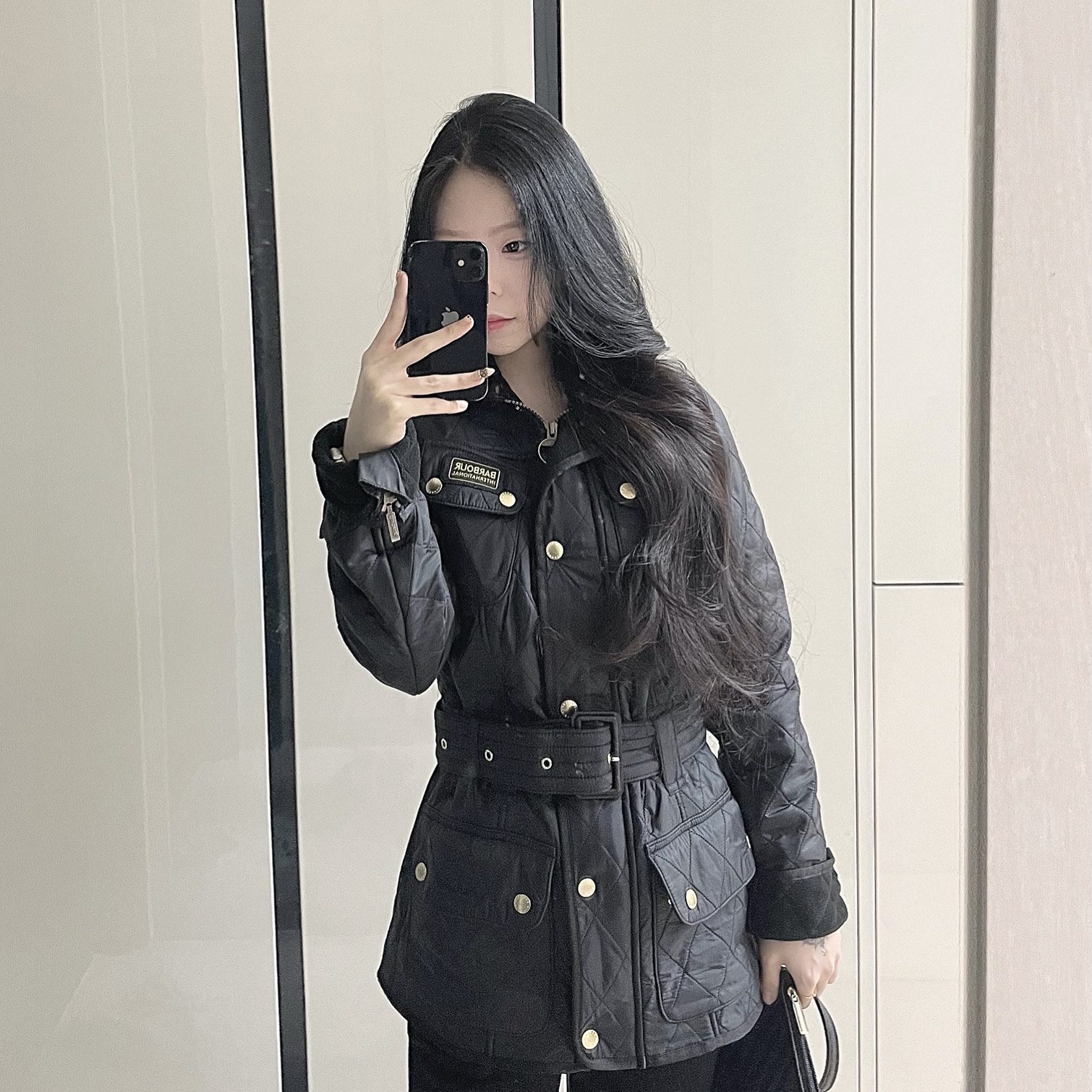 (W) Barbour International Polarquilt Jacket Black 착용 스타일