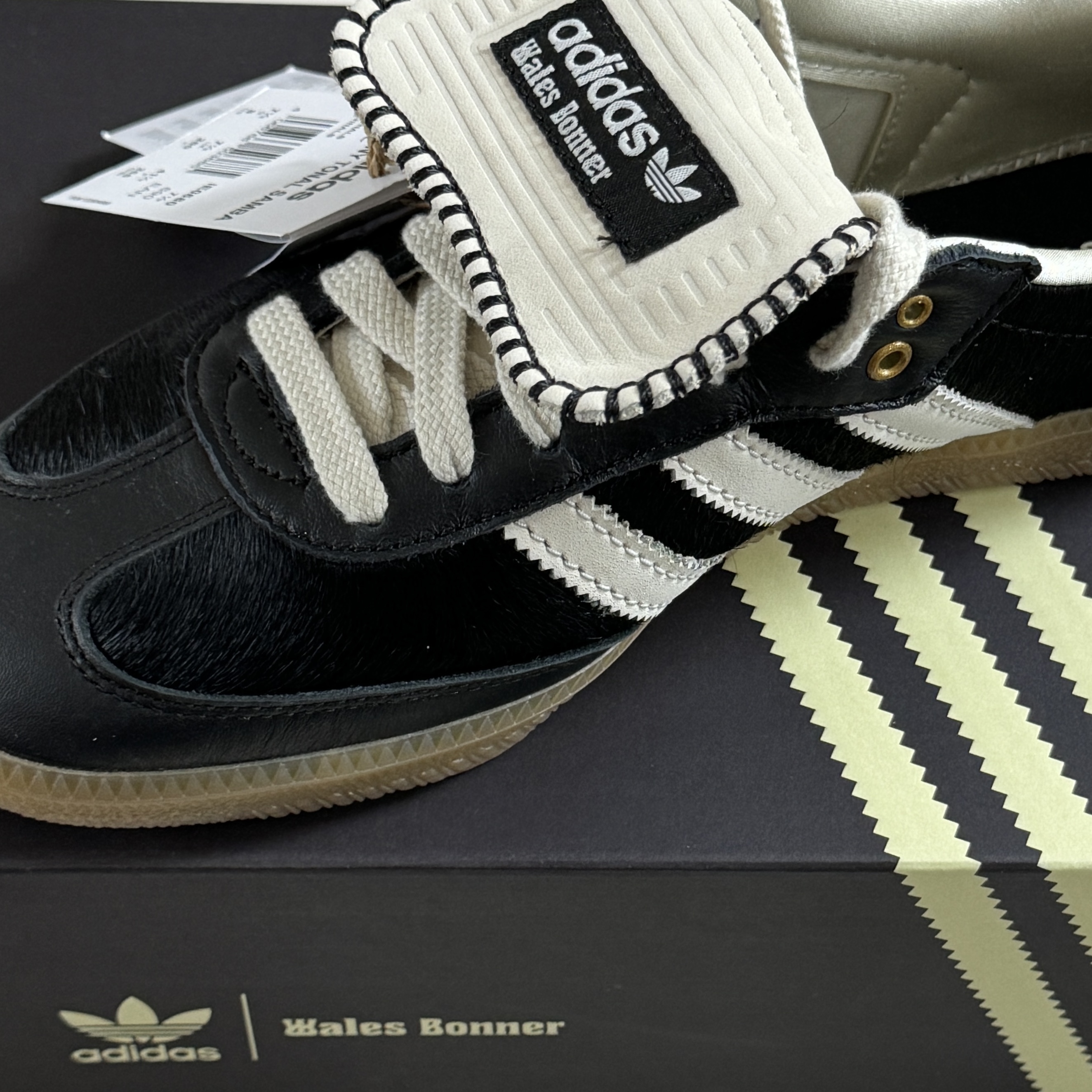 Adidas x Wales Bonner Pony Tonal Samba Core Black Cream White 착용 스타일