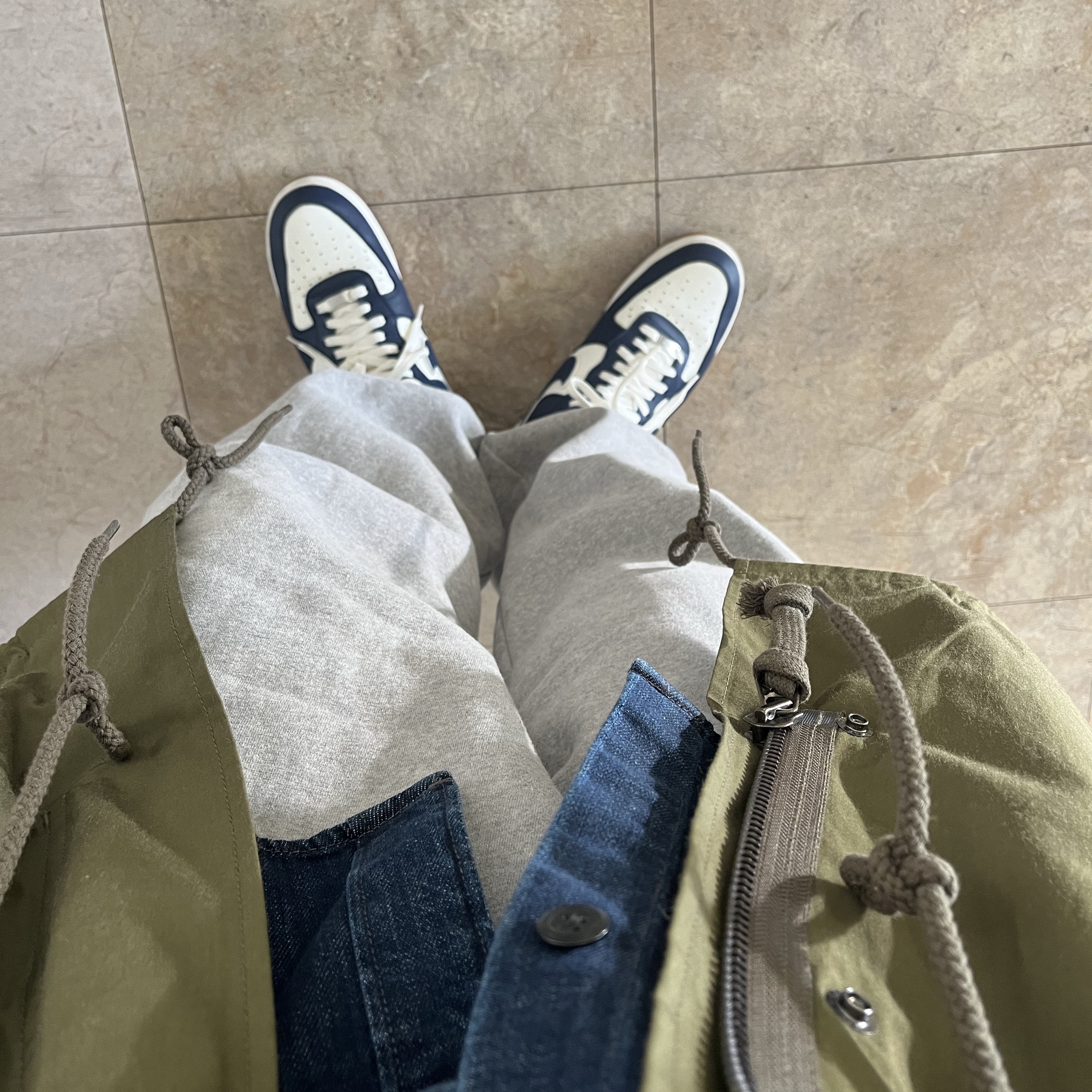 Nike Air Force 1 '07 LV8 Midnight Navy, Freak's Store M-65 Mods Coat Liner Set Olive 착용 스타일 - 1