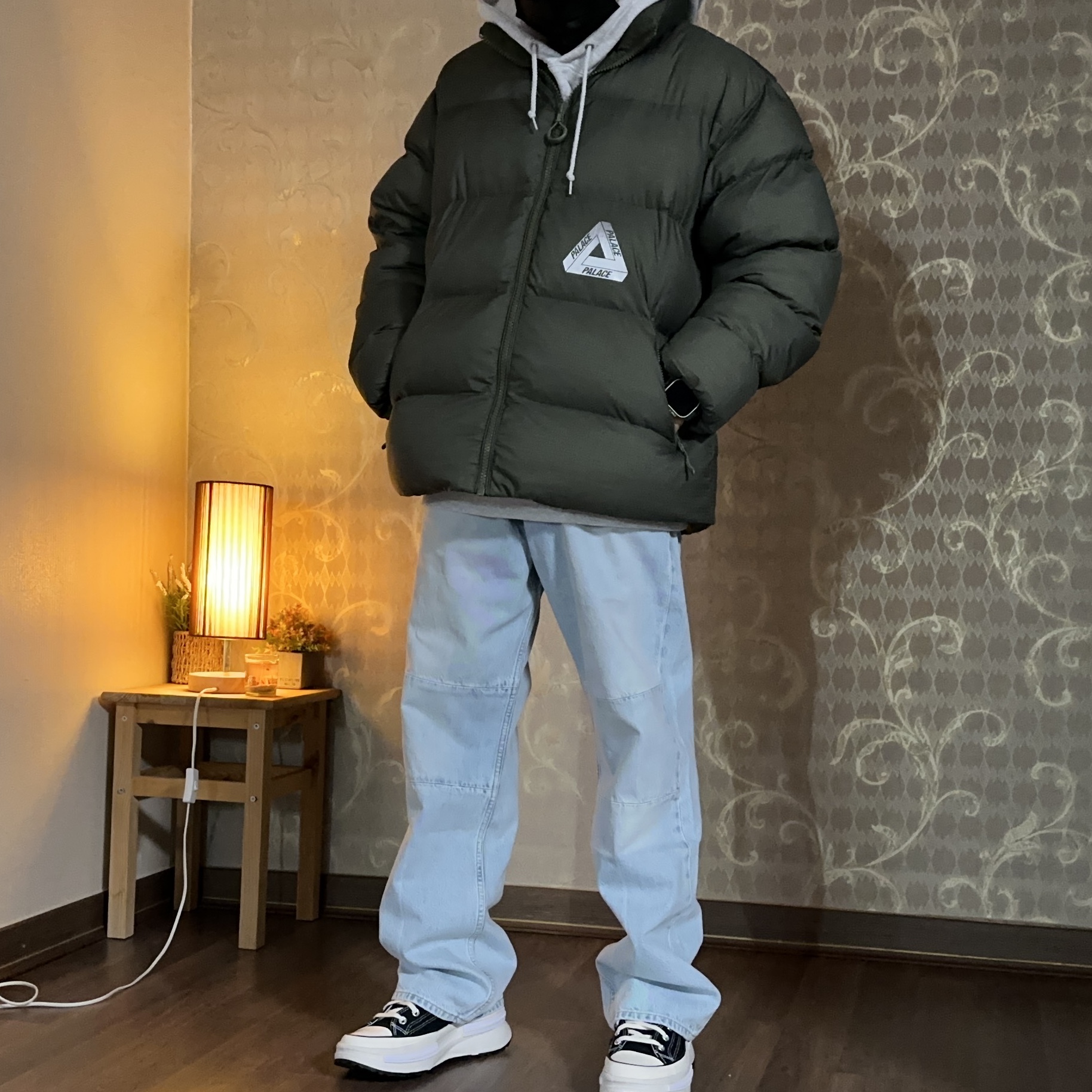 Palace Ripstop Puffa Olive - 23FW 착용 스타일 - 2