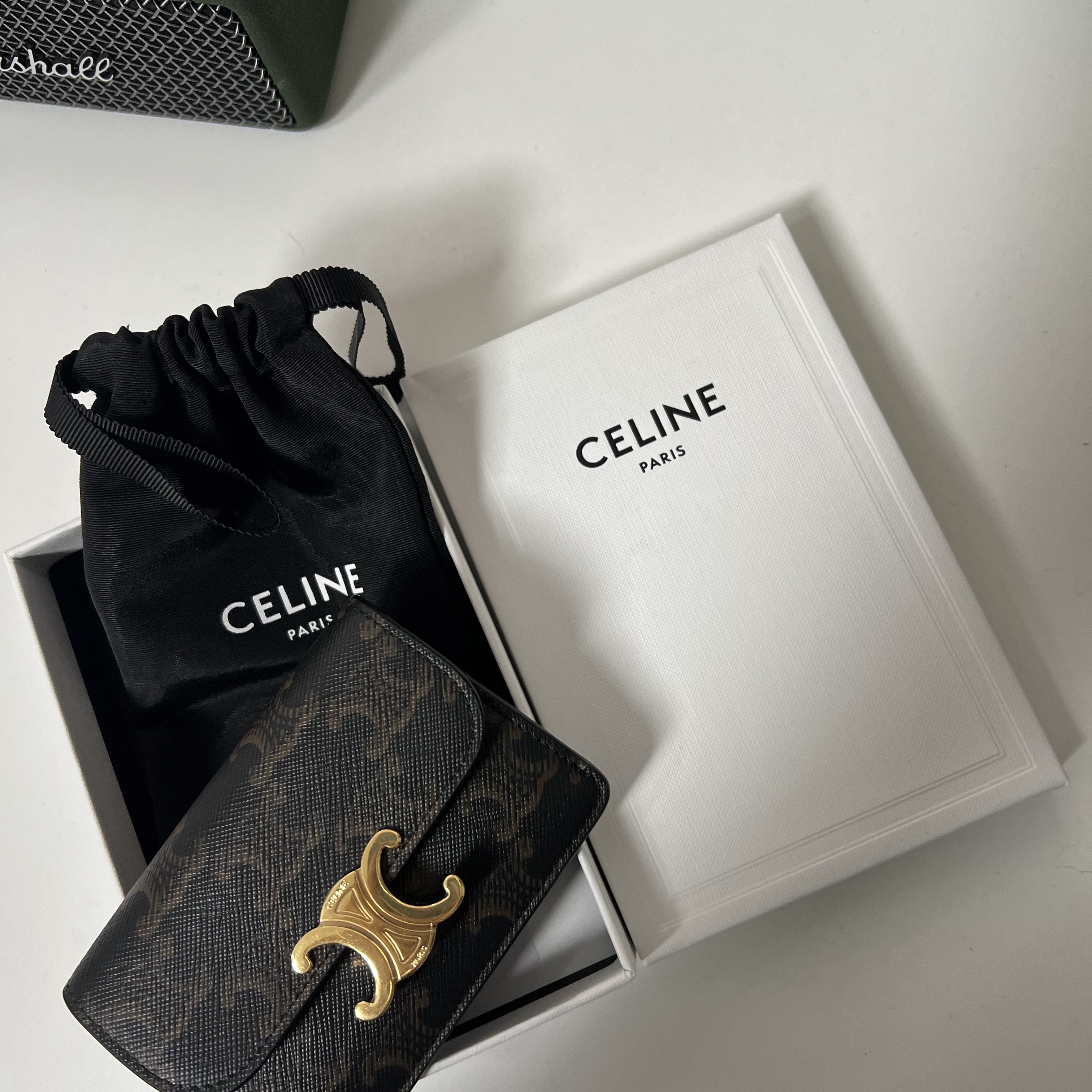 Celine Card Holder with Flap in Triomphe Canvas Tan 착용 스타일
