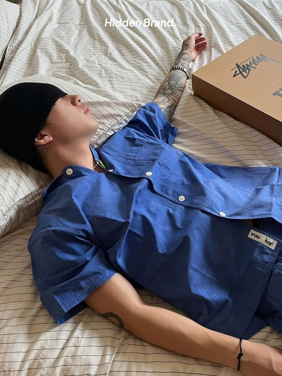 Stussy x Tekla SS Poplin Pajama Shirt Ultramarine - 22SS, Stussy x Tekla Poplin Pajama Shorts Ultramarine - 22SS 착용 스타일 - 3