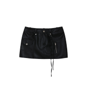 (W) Bohemian Seoul Low Cargo Leather Mini Skirt Black