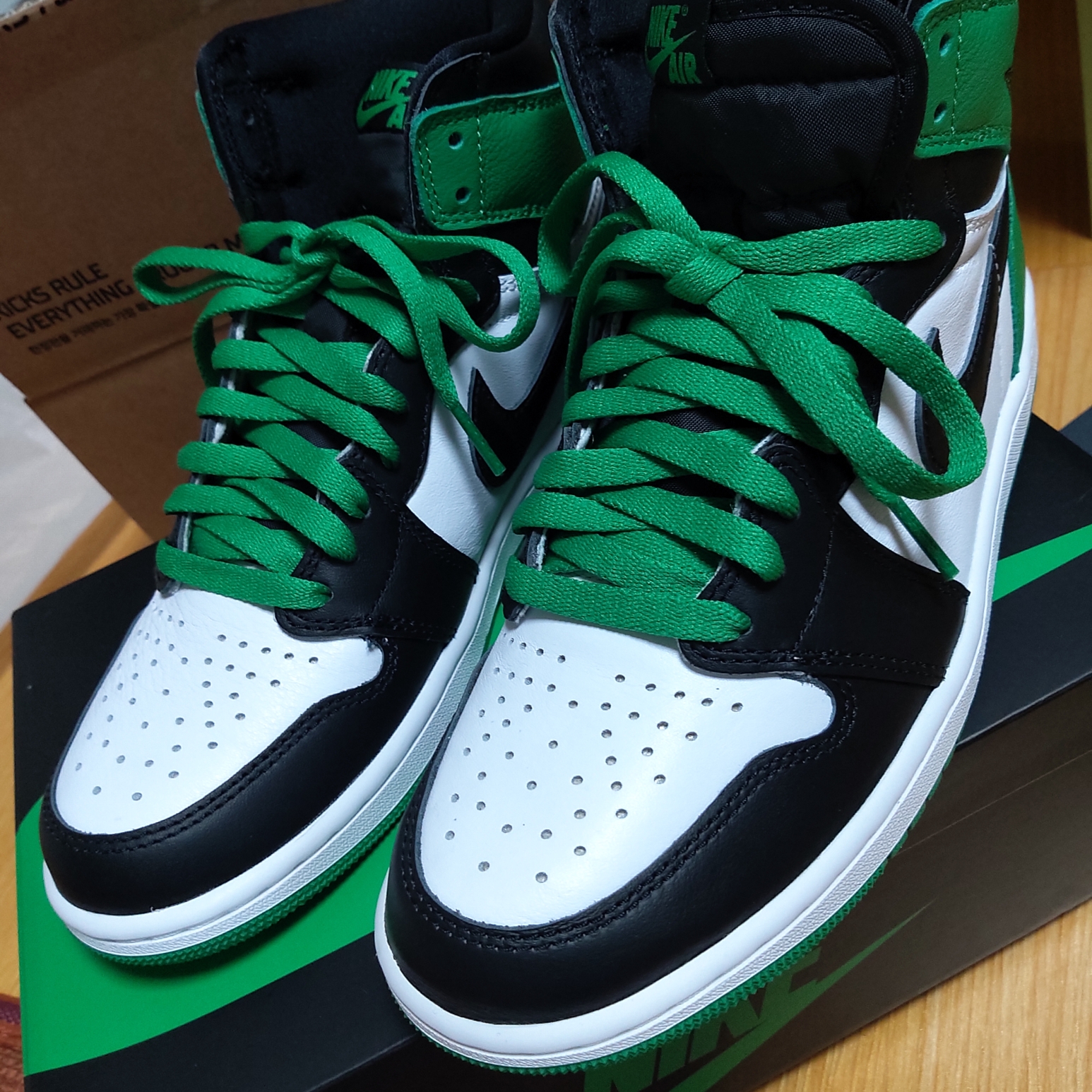 Jordan 1 Retro High OG Black and Lucky Green 착용 스타일