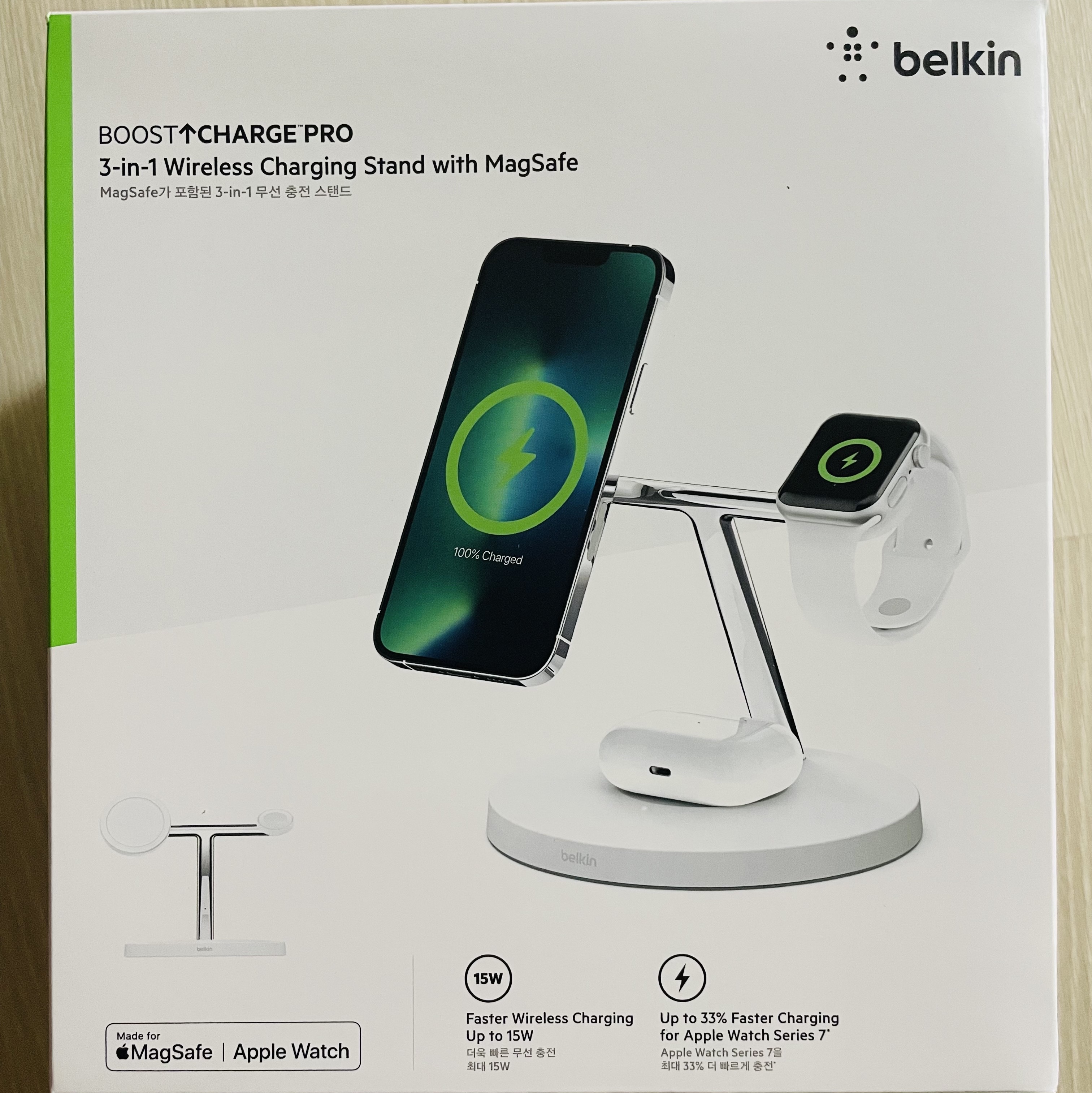 Belkin 3-in-1 MagSafe 15W Wireless Charging Stand WIZ017kr White 착용 스타일