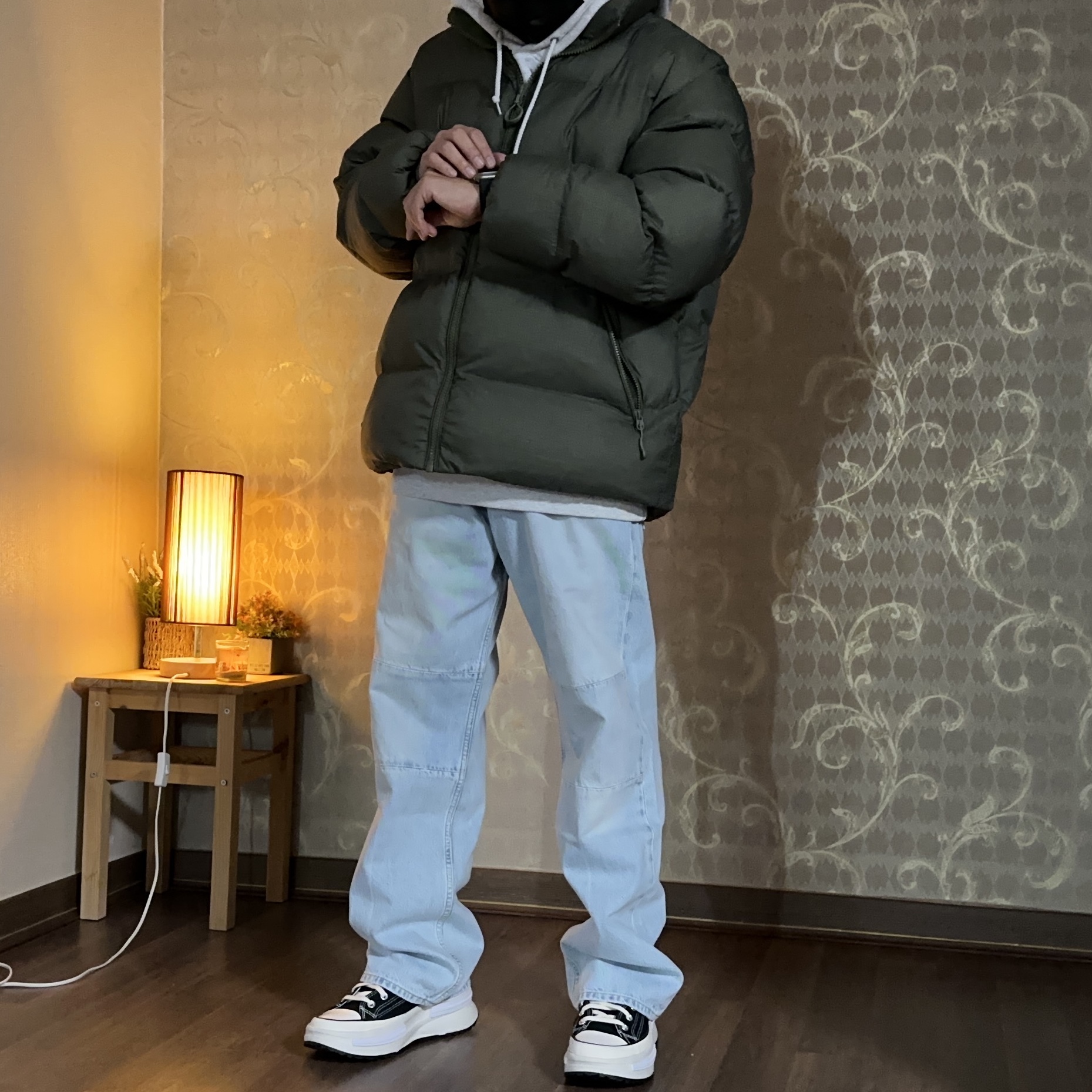 Palace Ripstop Puffa Olive - 23FW 착용 스타일 - 1