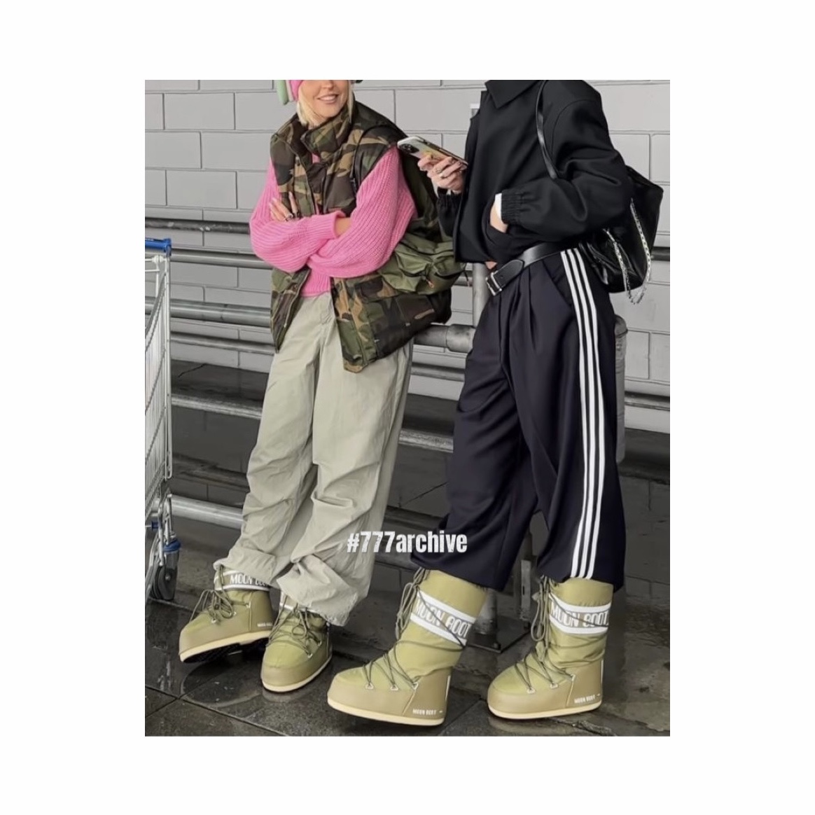 (W) Moon Boot Icon Nylon Boots Black, (W) Moon Boot Icon Low Nylon Boots Cream 착용 스타일 - 7