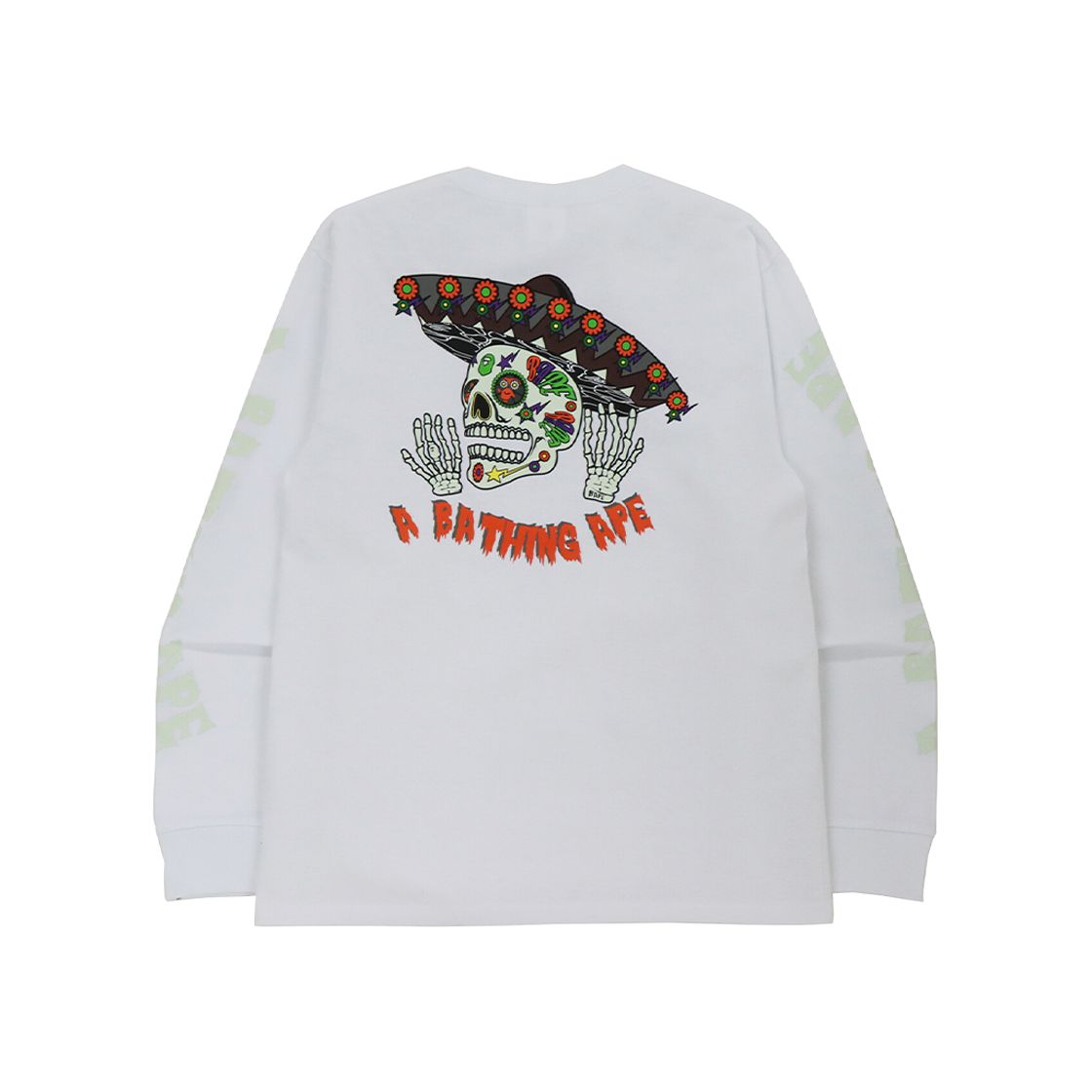 BAPE Halloween Skull Glow In The Dark Long Sleeve T-Shirt White 상세 이미지 2