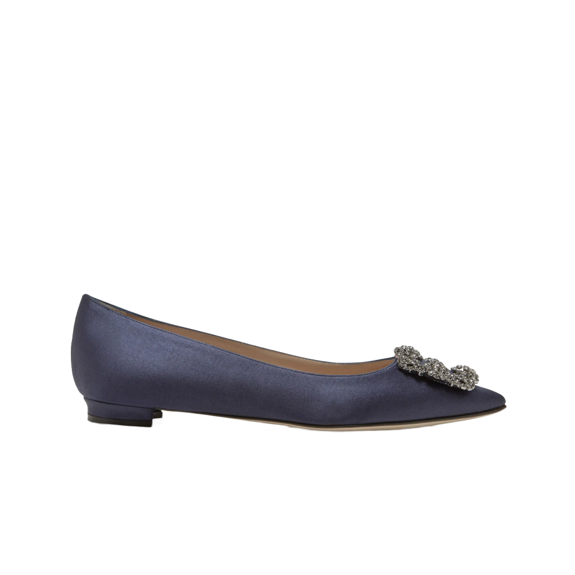 (W) 마놀로 블라닉 한기시플랫 사틴 쥬얼 버클 펌프스 블루((W) Manolo Blahnik Hangisiflat Satin Jewel Buckle Flat Pumps Blue)