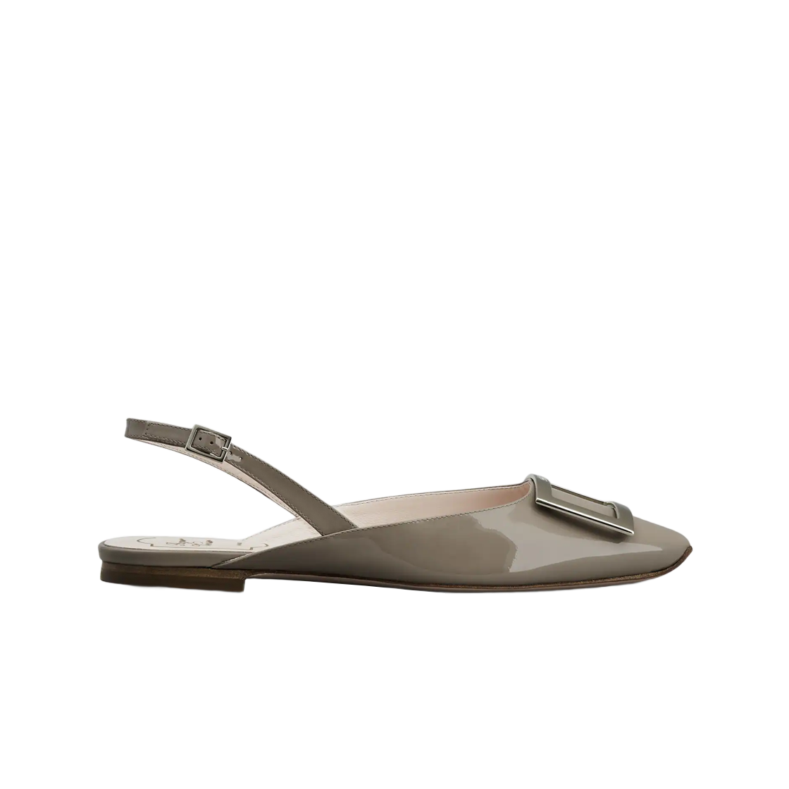 (W) 로저 비비에 트럼펫 메탈 버클 슬링백 발레리나 페이턴트 레더 베이지((W) Roger Vivier Trompette Metal Buckle Slingback Ballerinas Patent Leather Beige)