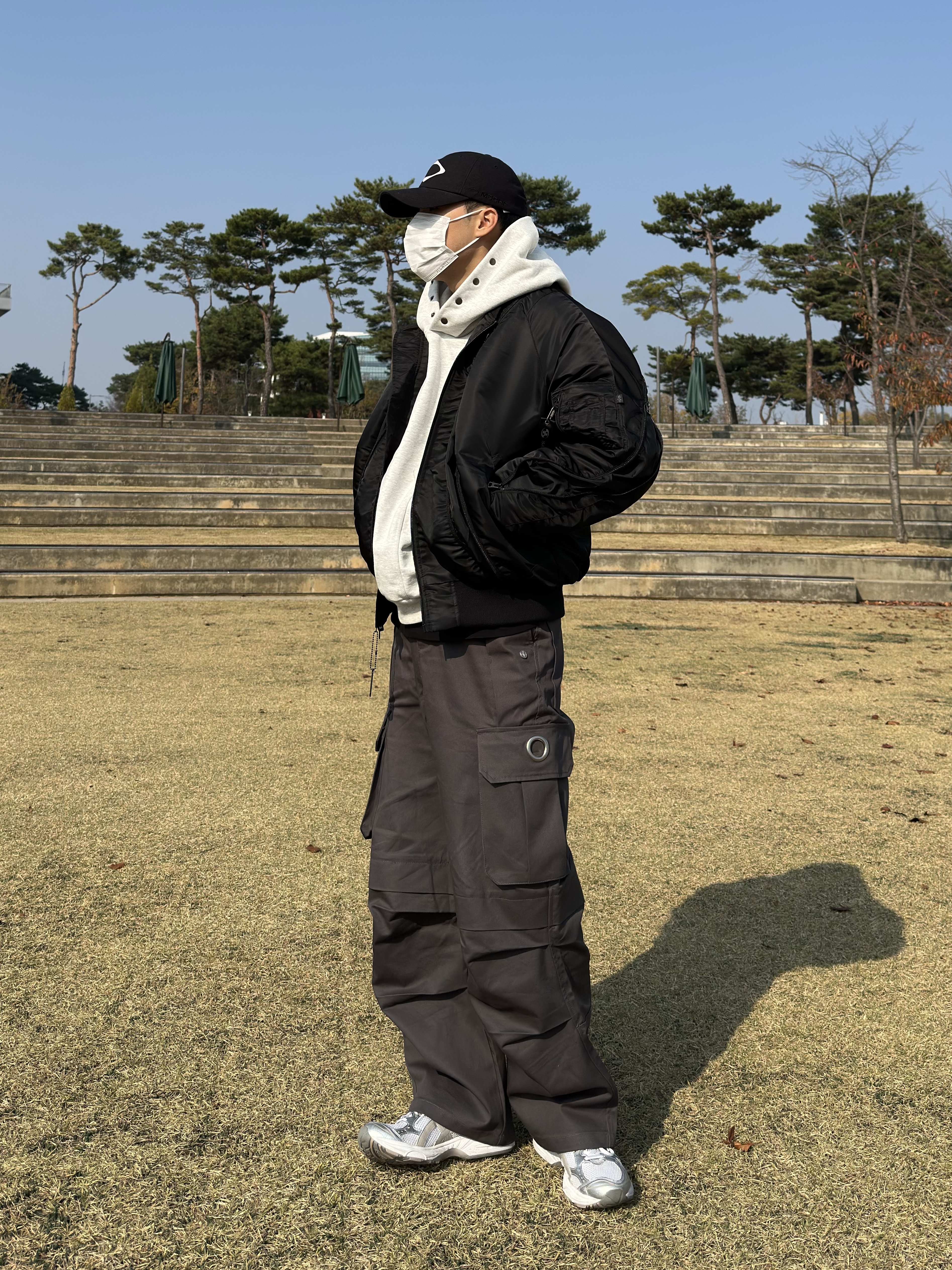 (W) Asics Gel-Kayano 14 White Moonrock, Sansan Gear x Alpha Industries MA-1 Flight Jacket Black - 23FW 착용 스타일 - 4