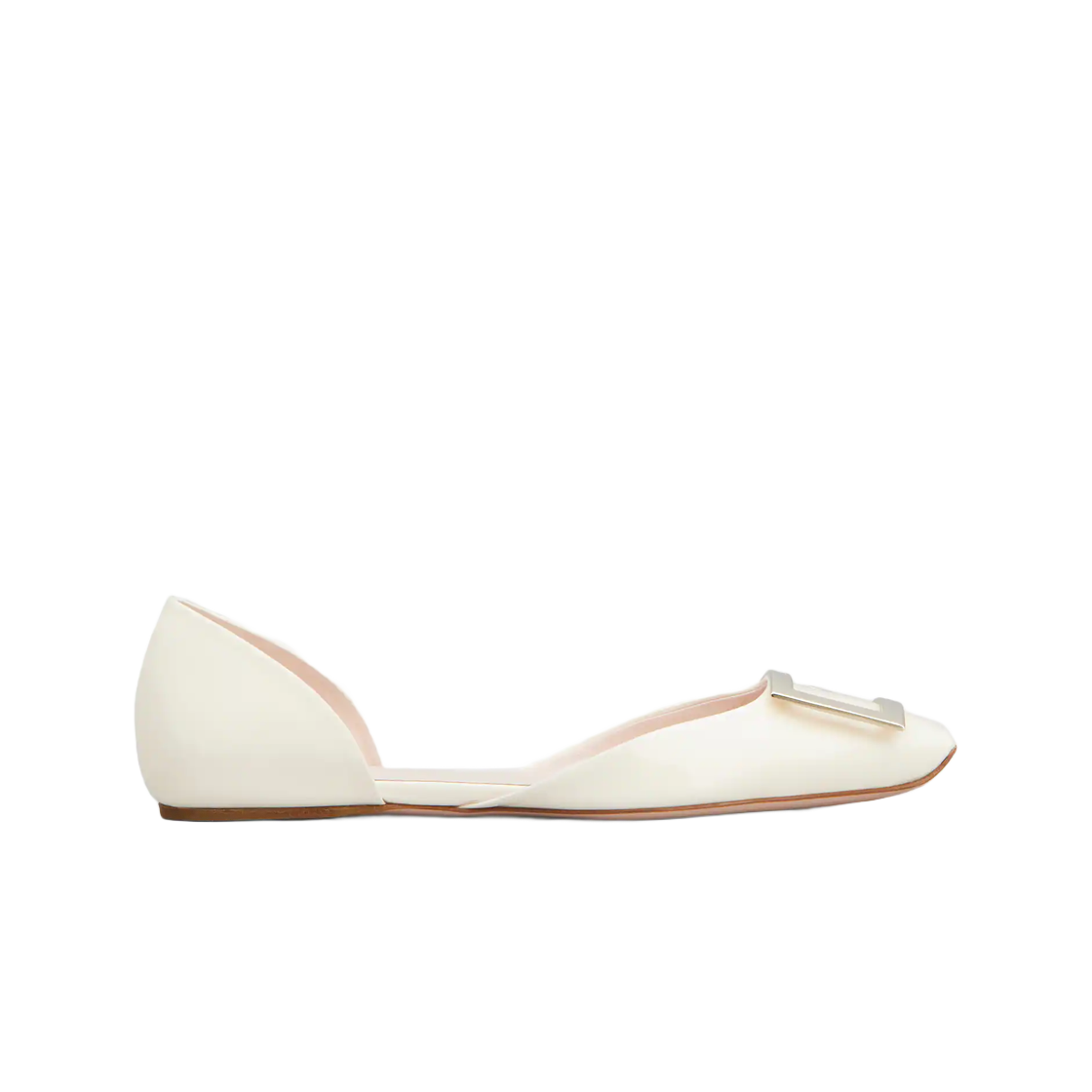 (W) 로저 비비에 트럼펫 도르세이 메탈 버클 발레리나 플랫 페이턴트 레더 오프 화이트((W) Roger Vivier Trompette Dorsay Metal Buckle Ballerinas Flats in Patent Leather Off White)