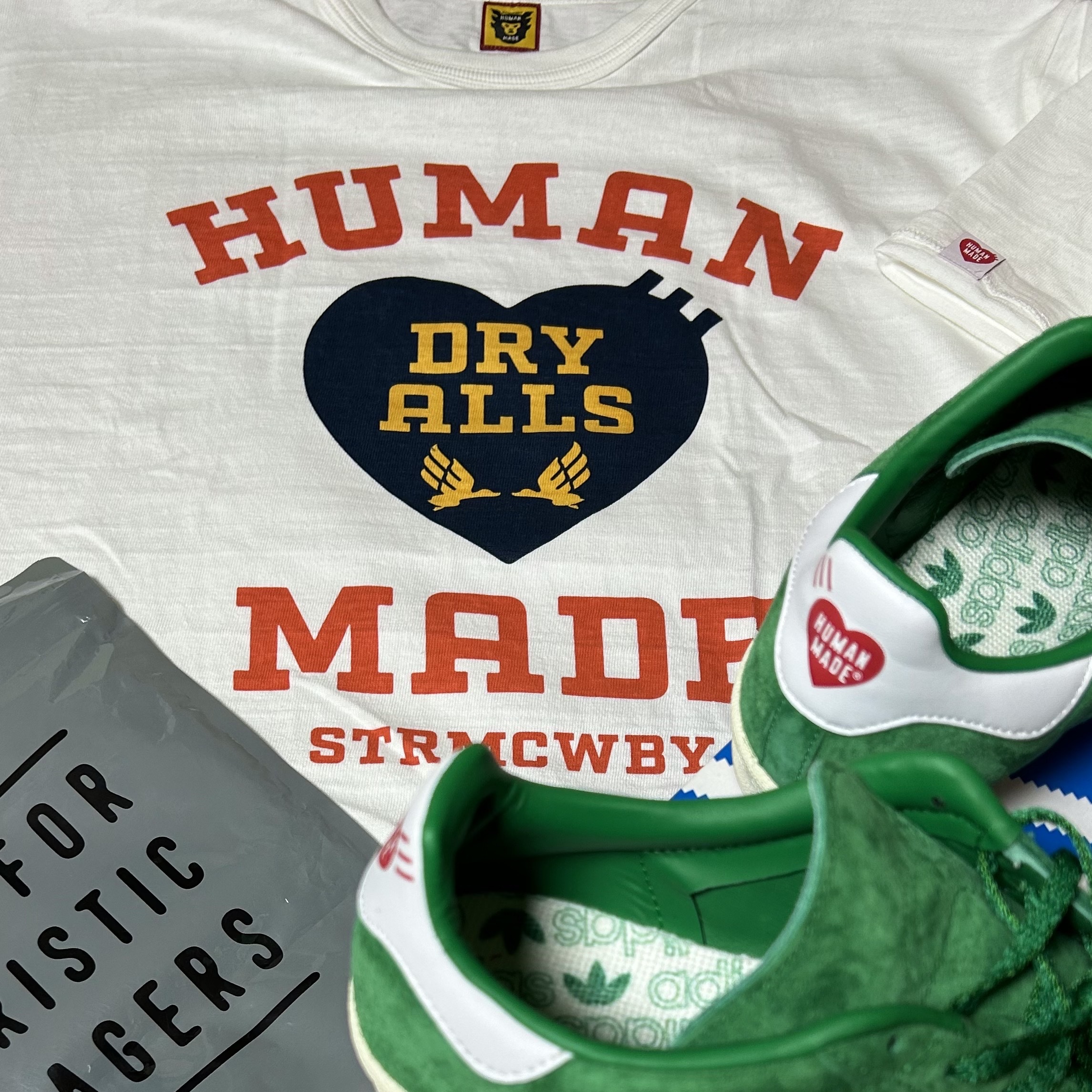 Adidas x Human Made Campus Green, Human Made Graphic T-Shirt #08 White 착용 스타일 - 2