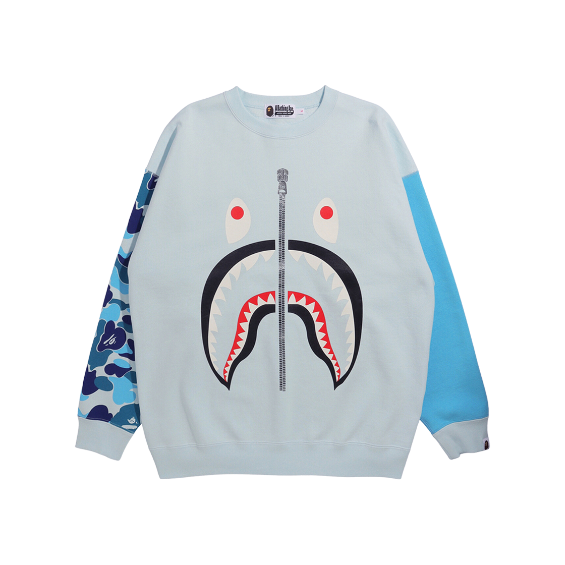 (W) BAPE Big ABC Camo Shark Oversized Crew Neck Sweatshirt Sky Blue 상세 이미지 1