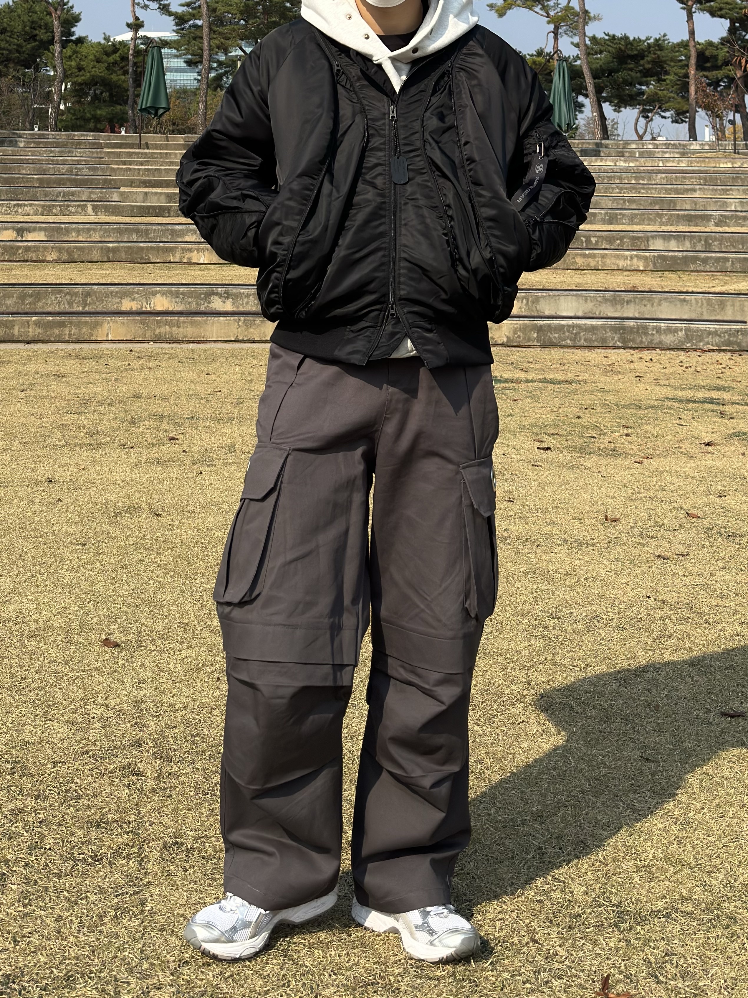 (W) Asics Gel-Kayano 14 White Moonrock, Sansan Gear x Alpha Industries MA-1 Flight Jacket Black - 23FW 착용 스타일 - 7