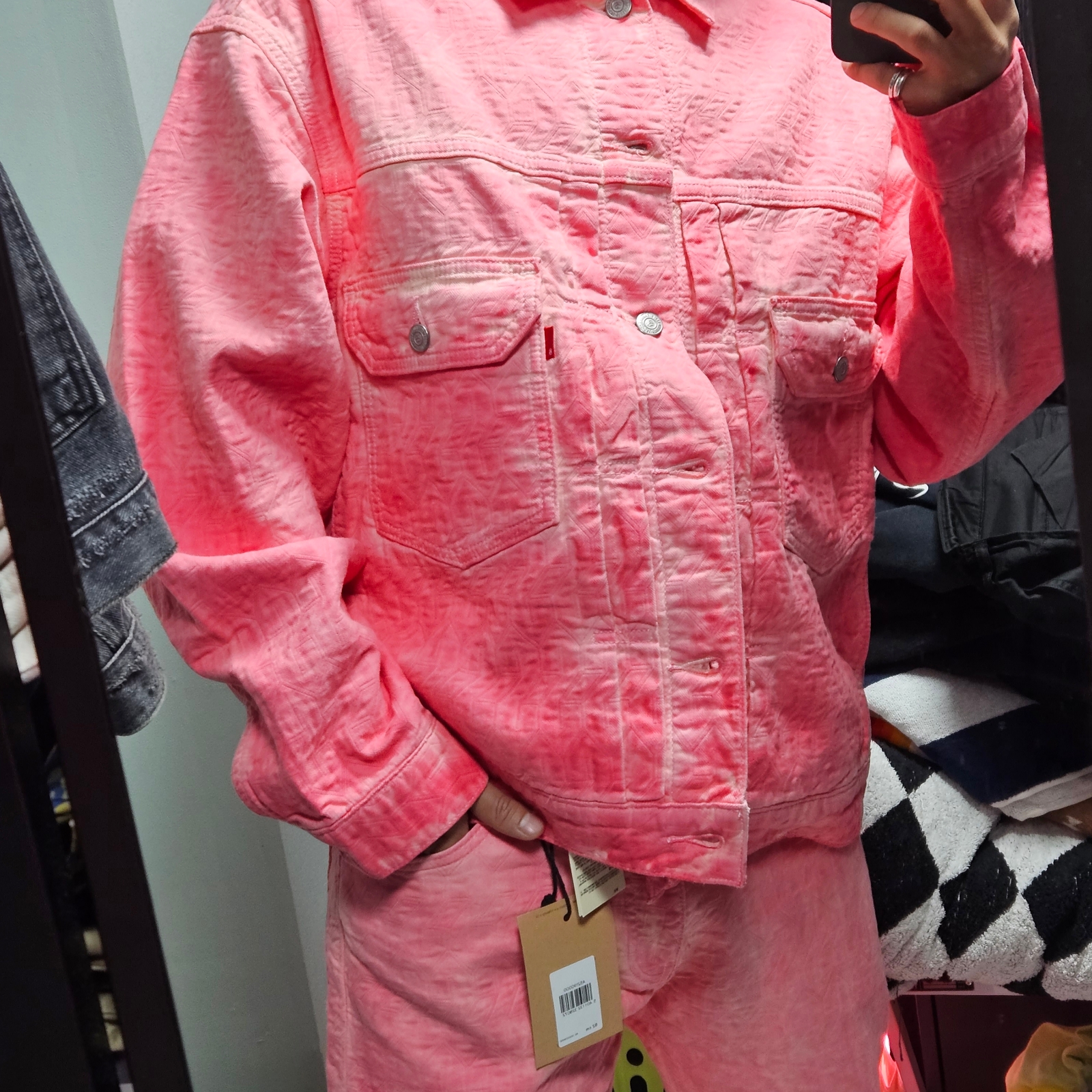 Stussy x Levi's Jacquard Trucker Jacket Pink, Stussy x Levi's Jacquard Jean Pink 착용 스타일 - 2