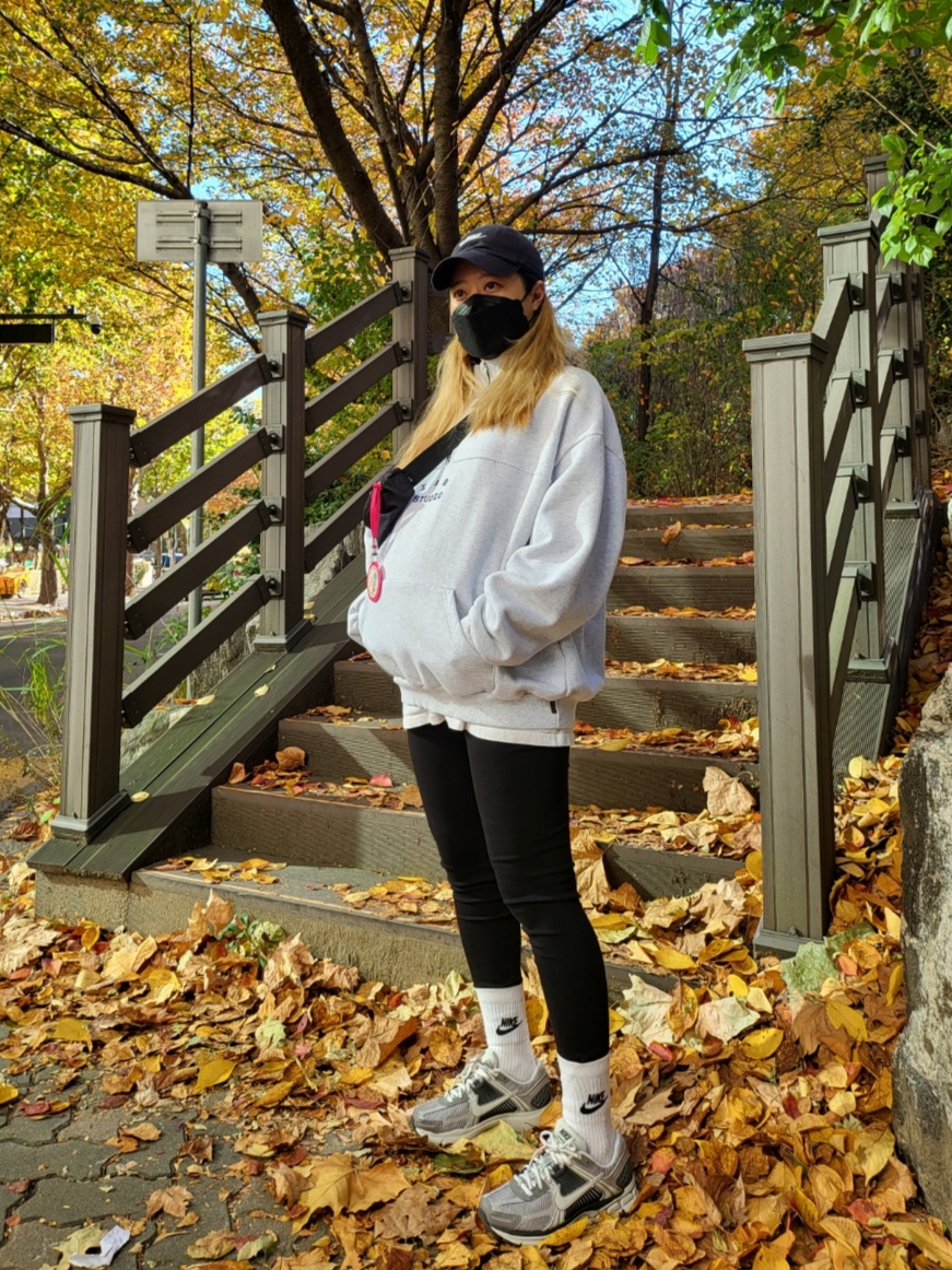 (W) Nike Zoom Vomero 5 Cobblestone and Flat Pewter, IAB Studio Half Zip Pullover Light Gray 착용 스타일