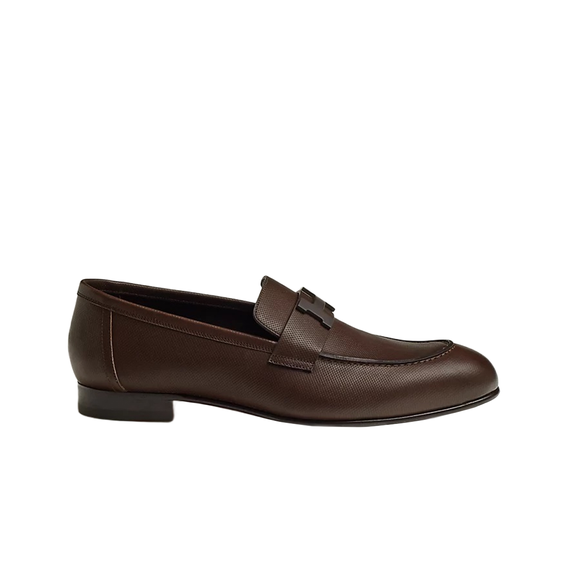H212982ZAME Hermes Paris Loafers Calfskin & Matte Ebony Brown Metal Marron Ebene