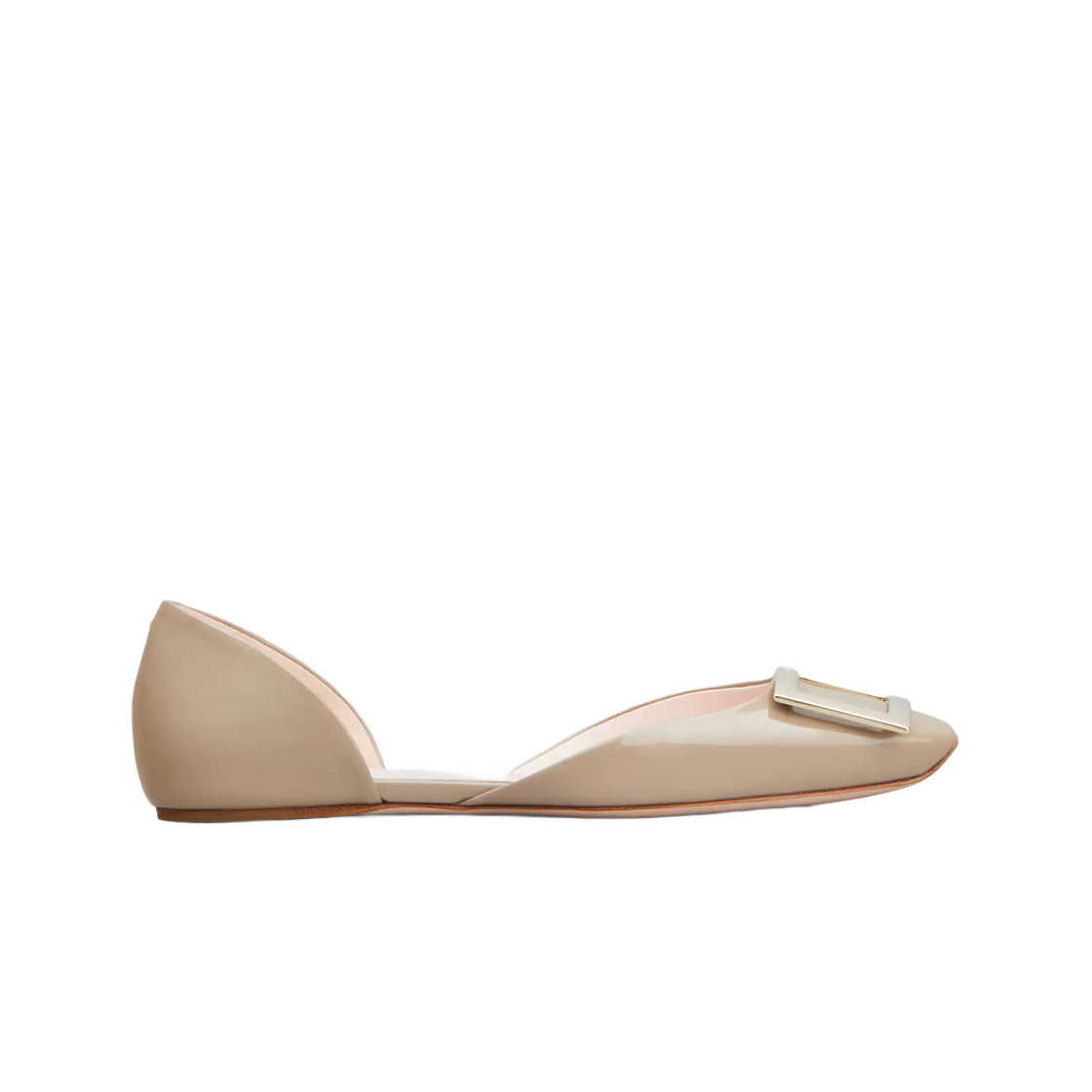 (W) 로저 비비에 트럼펫 도르세이 메탈 버클 발레리나 플랫 페이턴트 레더 베이지((W) Roger Vivier Trompette Dorsay Metal Buckle Ballerinas Flats in Patent Leather Beige) - 1