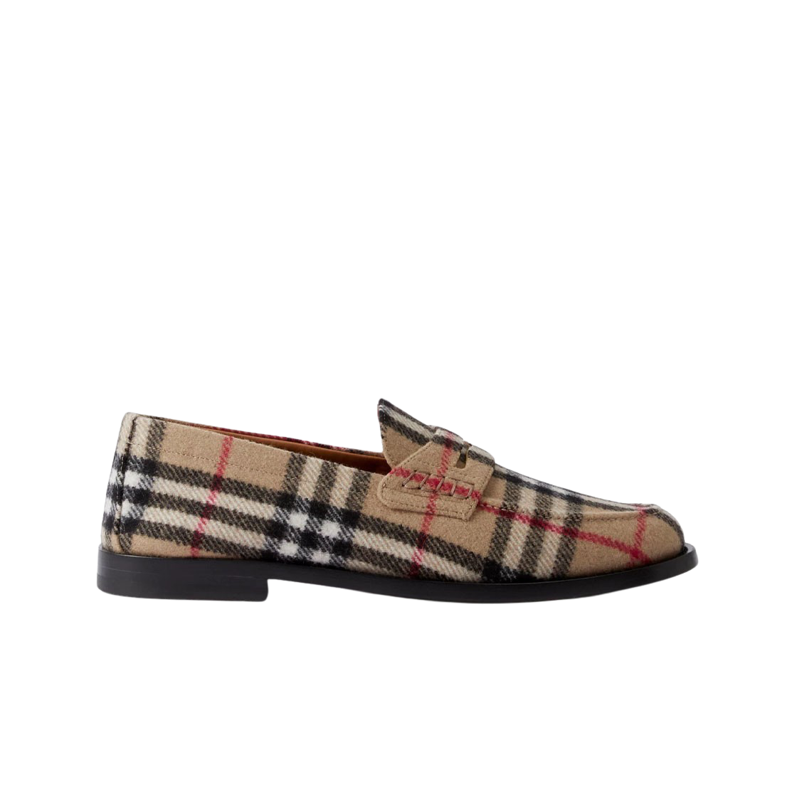 8071913 (W) Burberry Check Wool Felt Loafers Archive Beige