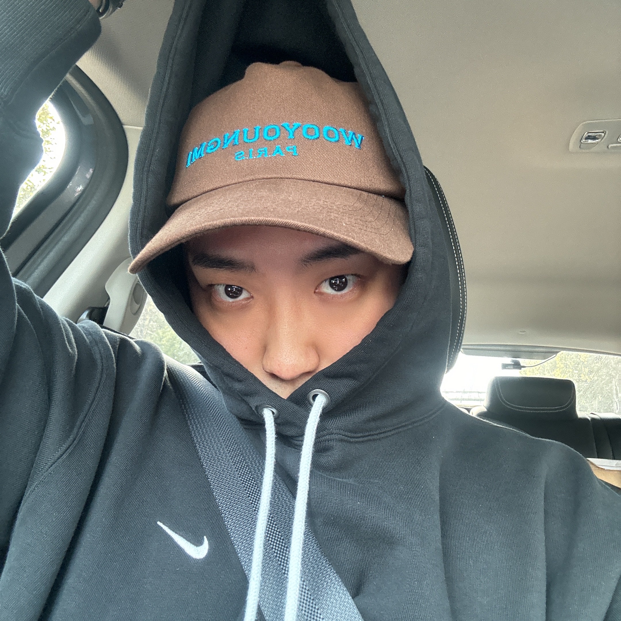 Wooyoungmi Embroidered Ball Cap Brown - 23SS, Nike NRG Solo Swoosh Fleece Hoodie Black White - Asia 착용 스타일