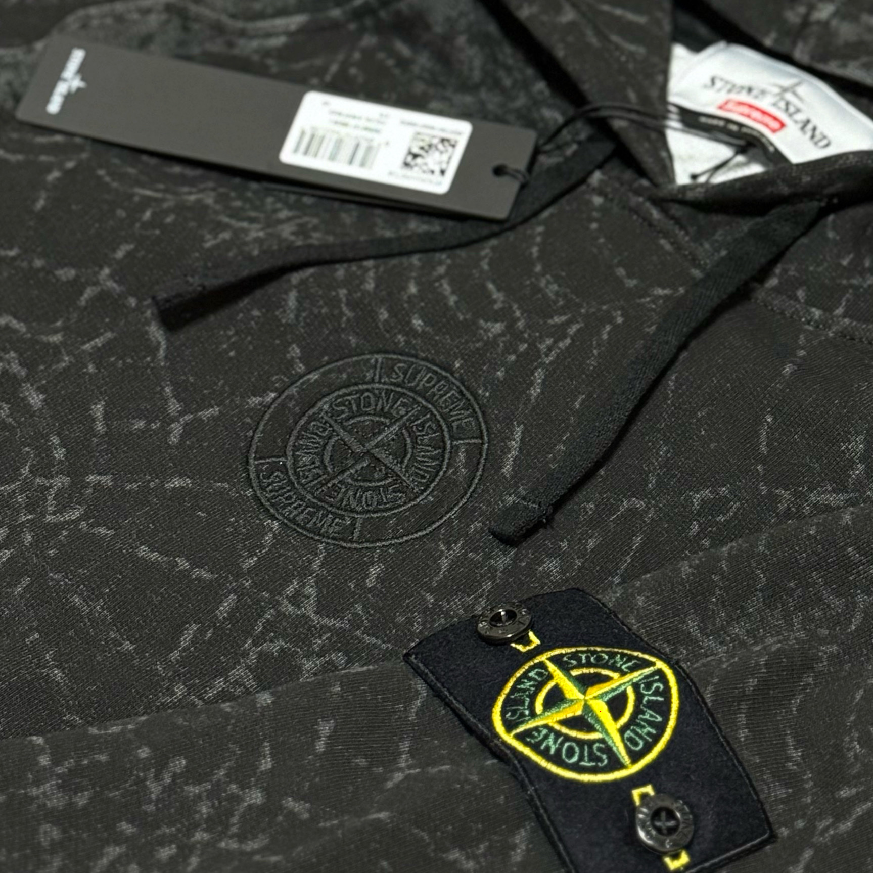 Supreme x Stone Island Hooded Sweatshirt Black - 23FW 착용 스타일