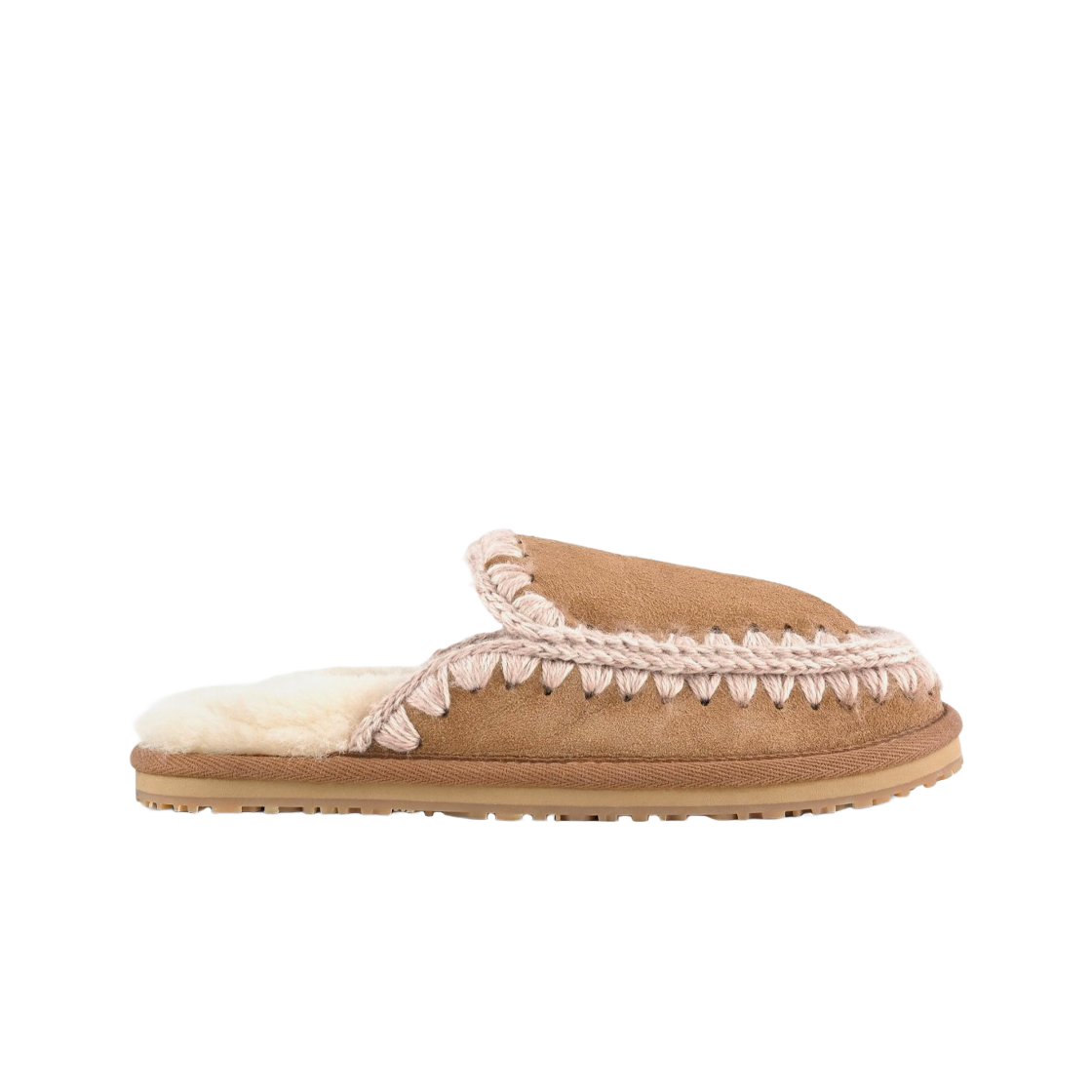 (W) 모우 풀 에스키모 스티치 스웨이드 슬리퍼 핑크 브라운((W) Mou Full Eskimo Stitch Suede Slipper Pink Brown)