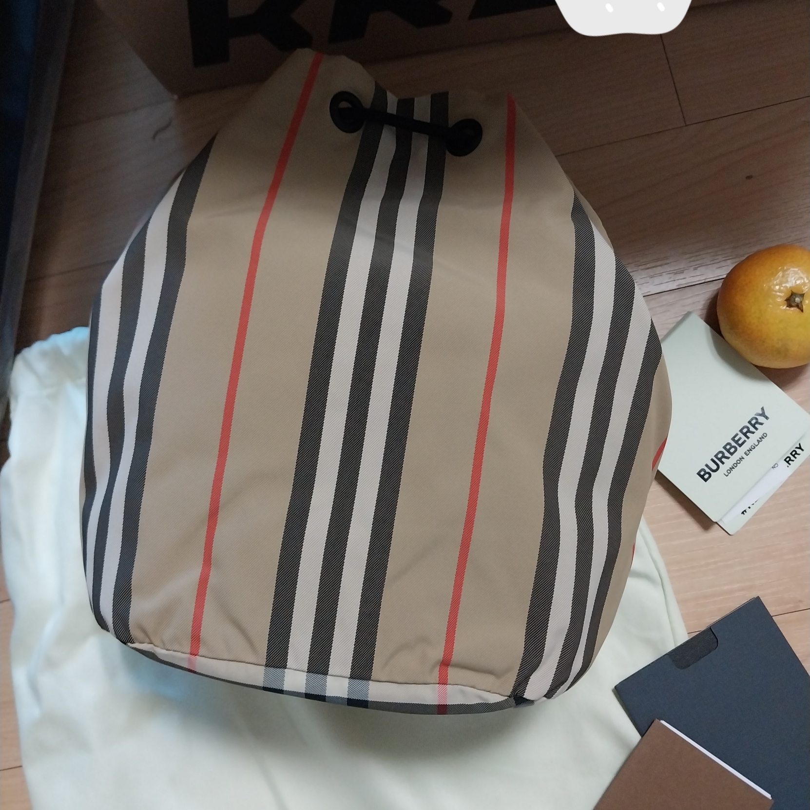 Burberry Icon Stripe Econyl Drawcord Pouch Archive Beige 착용 스타일 - 2